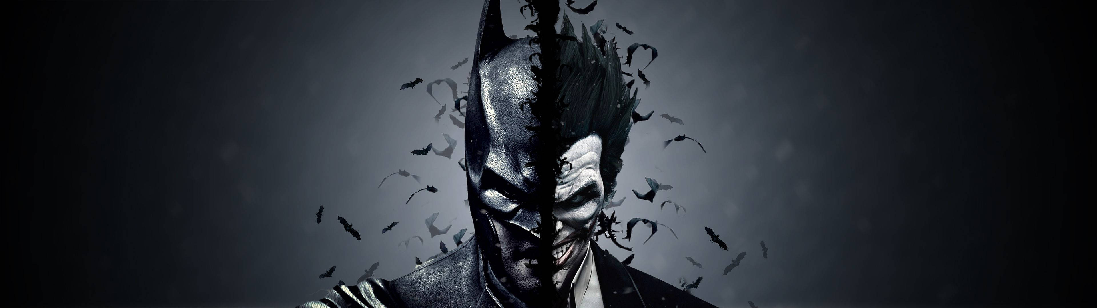 Batman và Joker hòa làm một trên hình nền màn hình kép màu xám