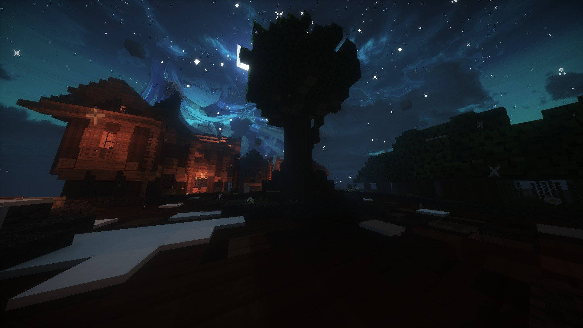 Bầu trời đêm thẩm mỹ trong Minecraft Hình nền
