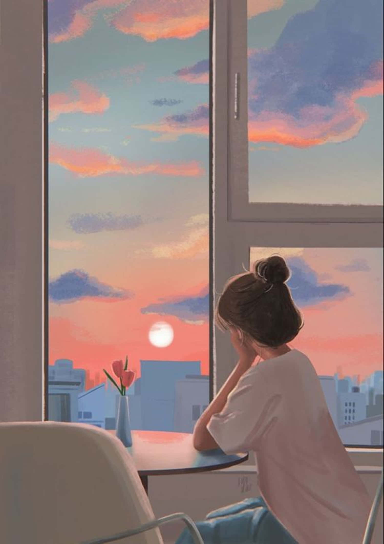 Bầu Trời Hoàng Hôn Thẩm Mỹ Anime Girl Bình Yên Hình nền