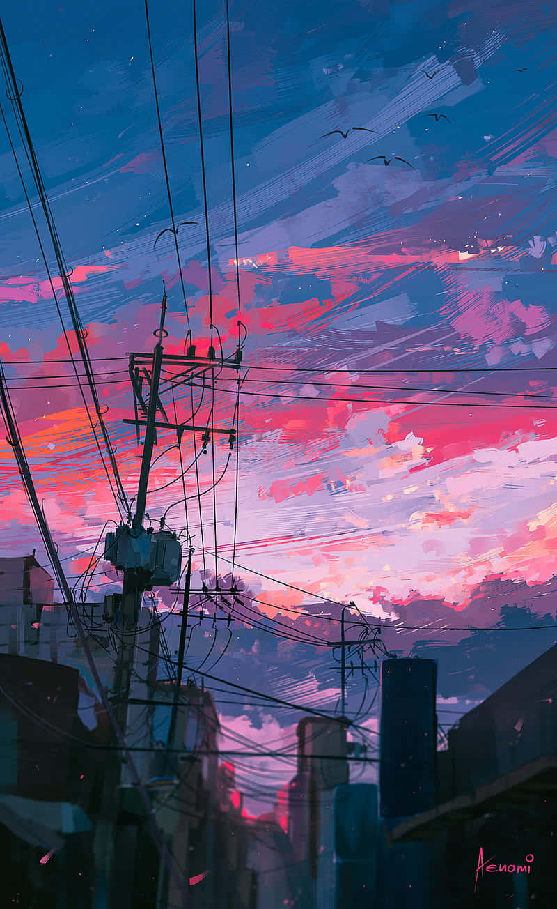 Bầu trời hồng Tokyo anime thẩm mỹ Hình nền