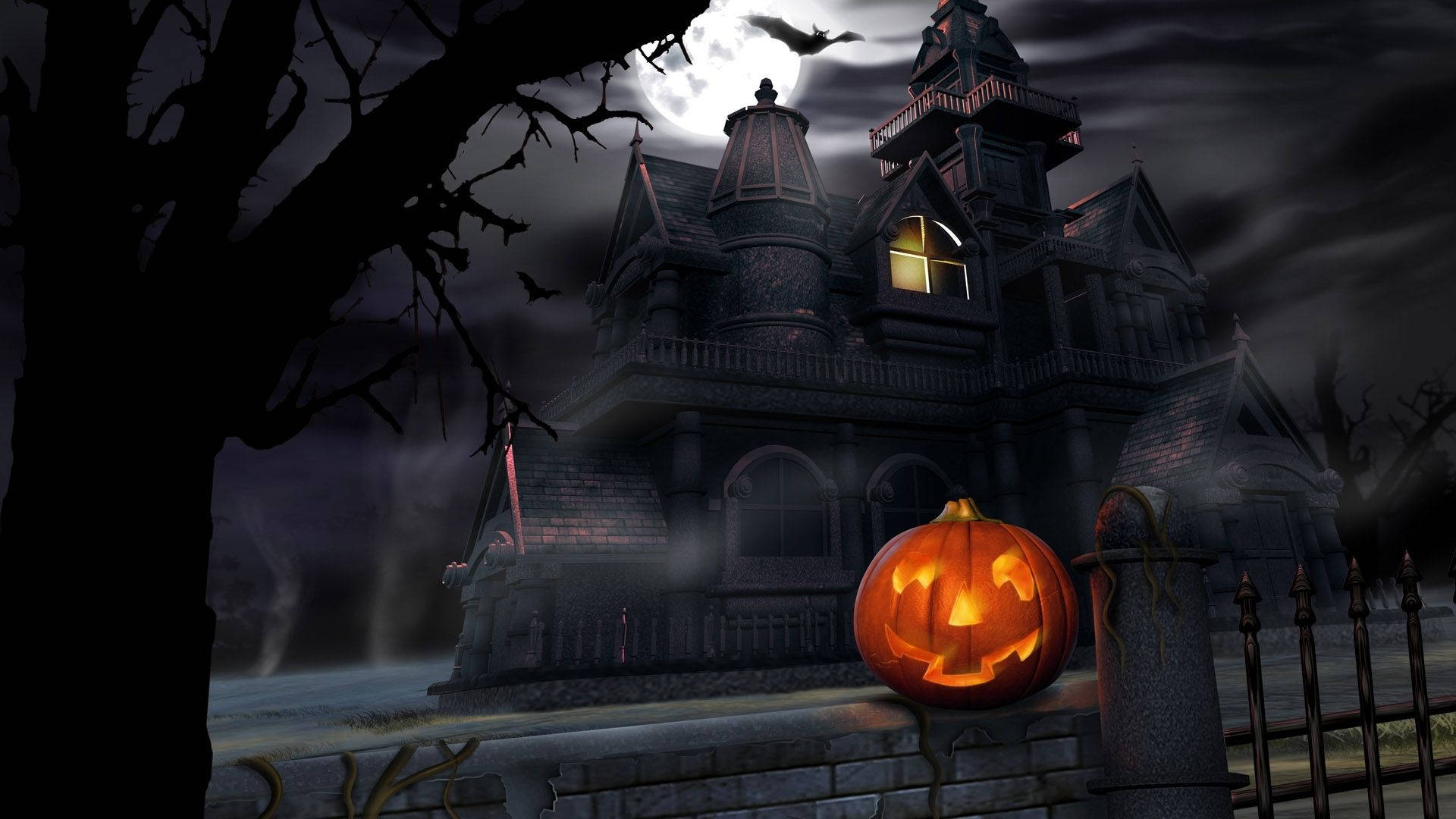Bí ngô ngoài trời trong phim hoạt hình Halloween Hình nền