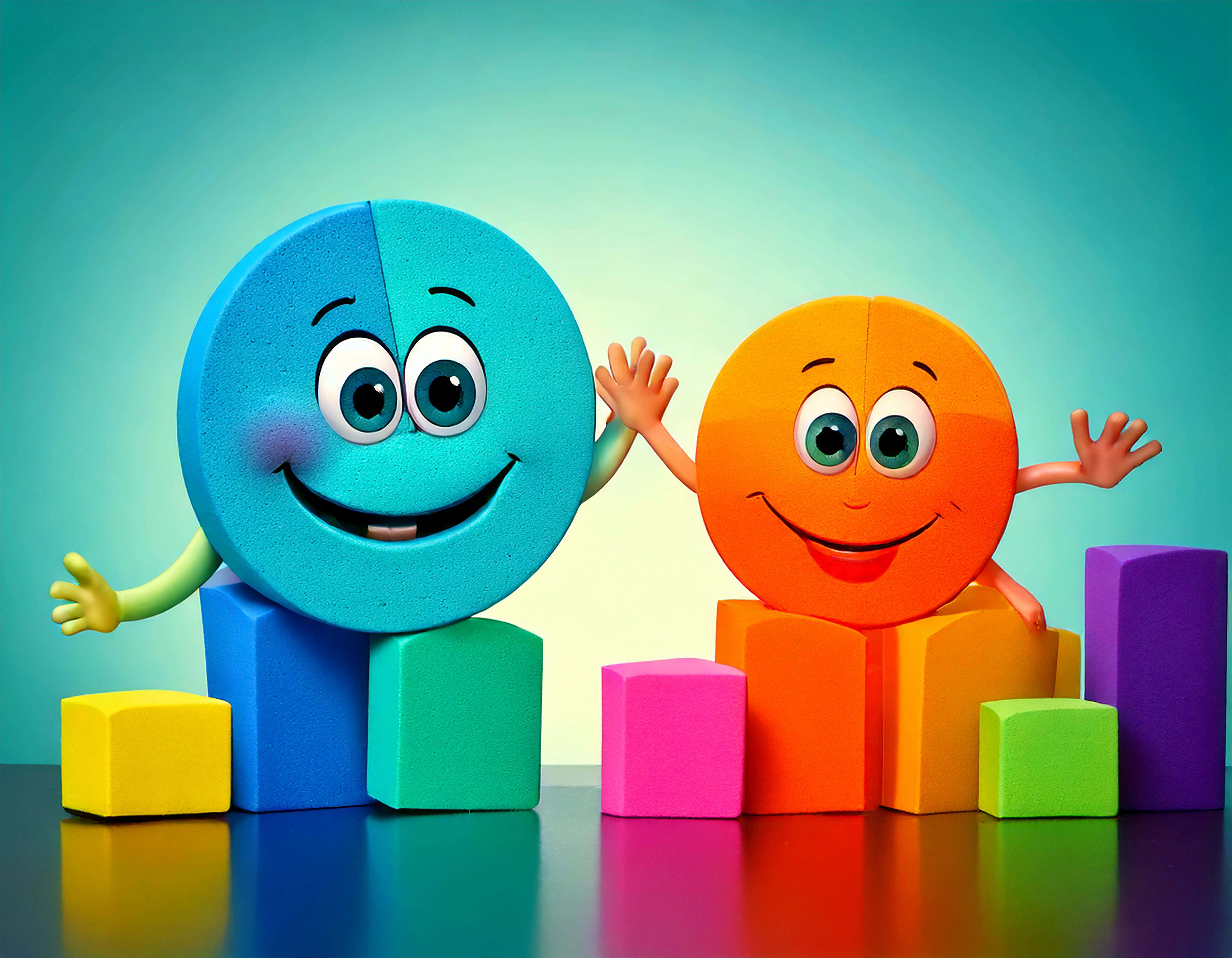 Biểu đồ cột và biểu đồ tròn mỉm cười với đôi mắt và cánh tay đang high-five Hình nền