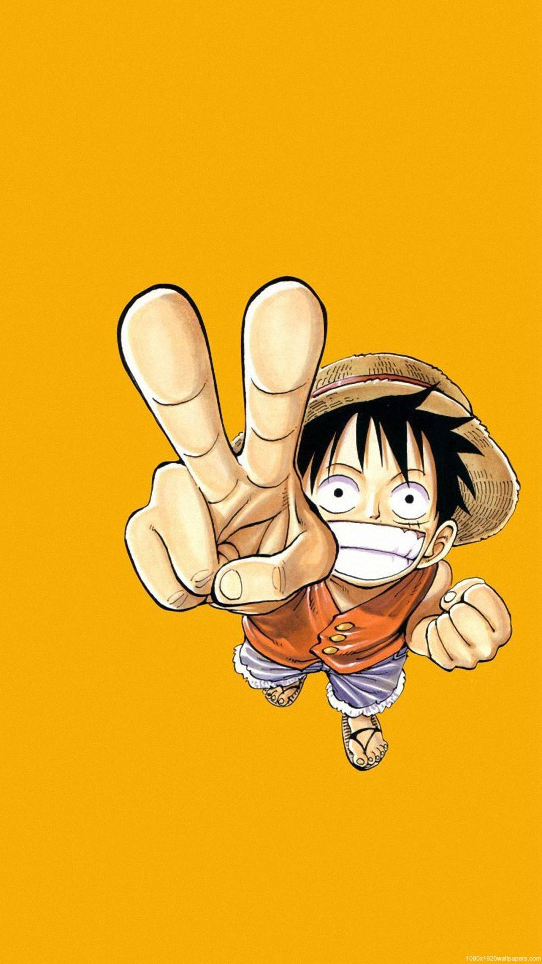 Hình nền One Piece Luffy Dấu Hiệu Hòa Bình