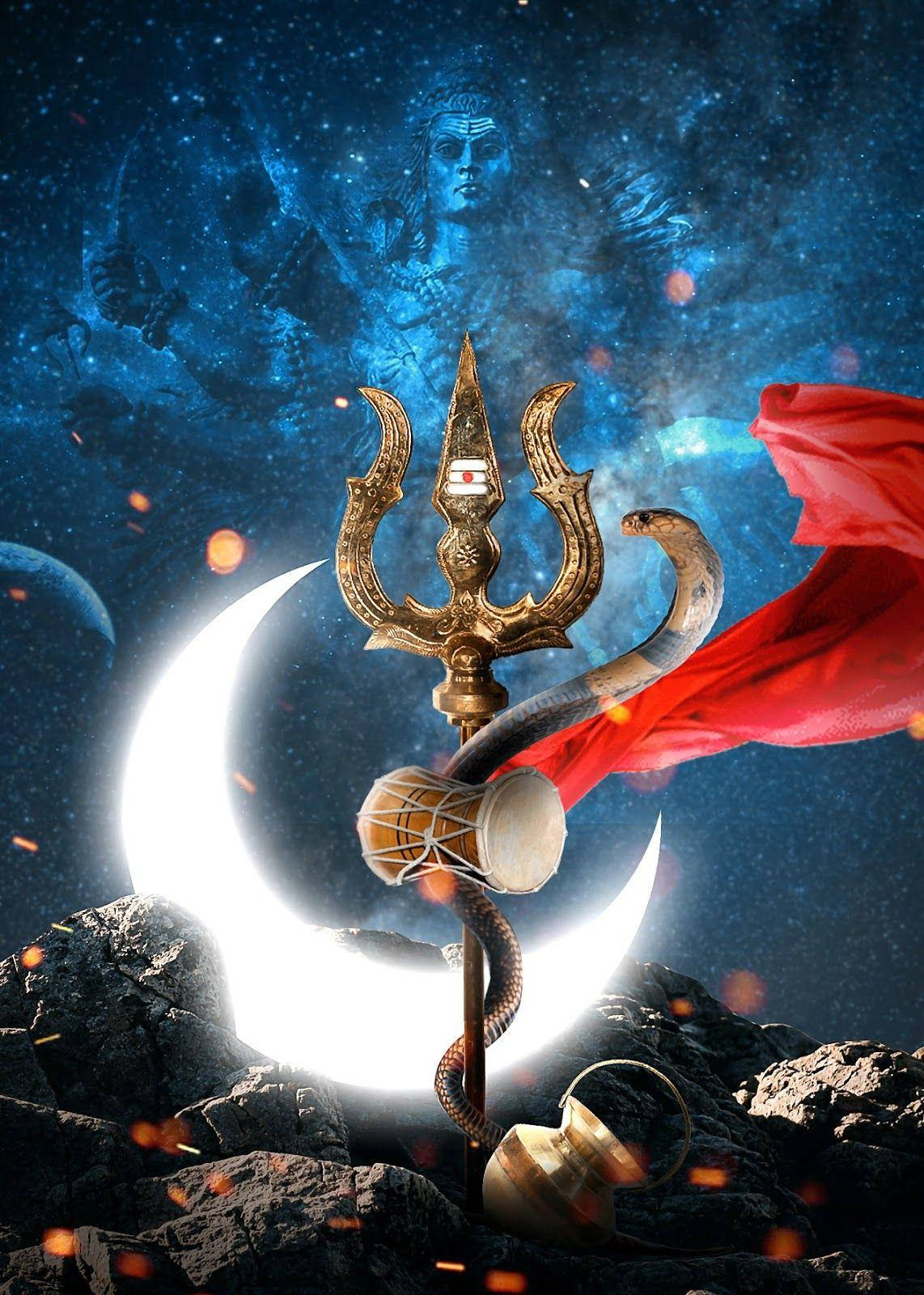 Biểu tượng Thần Shiva trên Điện thoại: Đinh ba và Rắn Vasuki Hình nền
