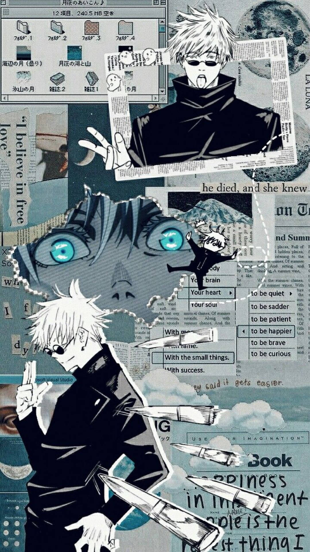 Blue Satoru Gojo Scrapbook Collage Jujutsu Kaisen Điện Thoại — Jujutsu Kaisen Hình nền