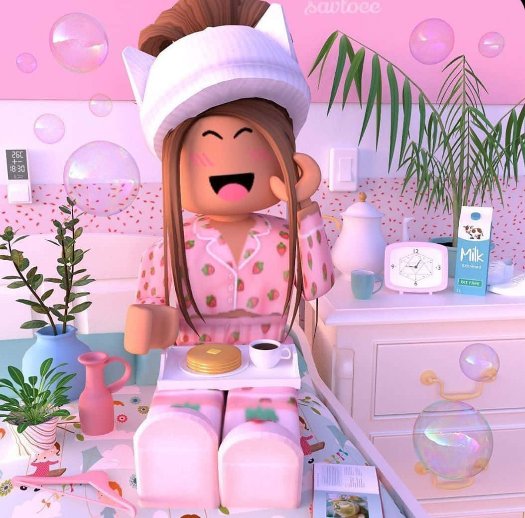 Bộ đồ ngủ dâu tây màu hồng Roblox Hình nền