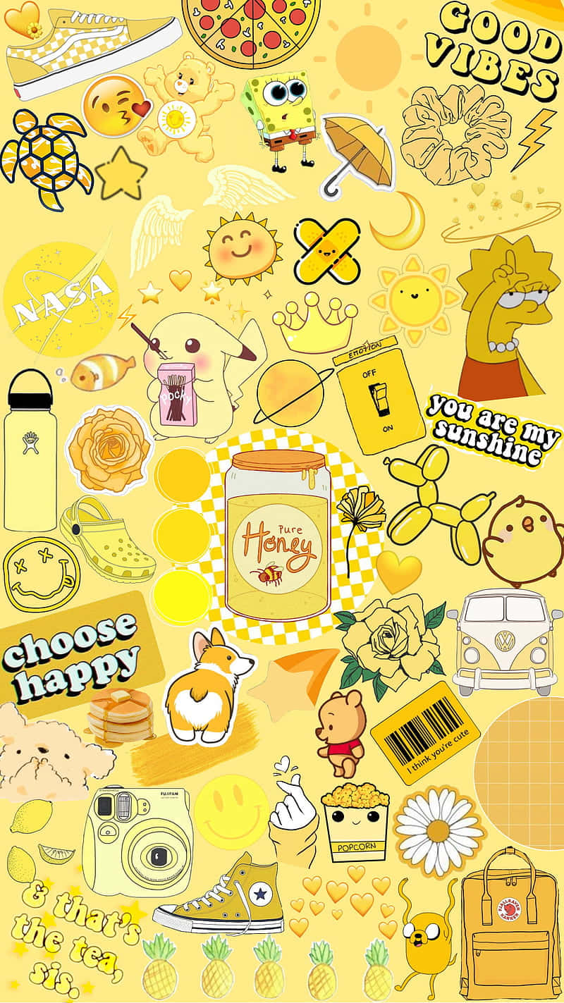 Bộ sưu tập sticker màu vàng pastel dễ thương Hình nền