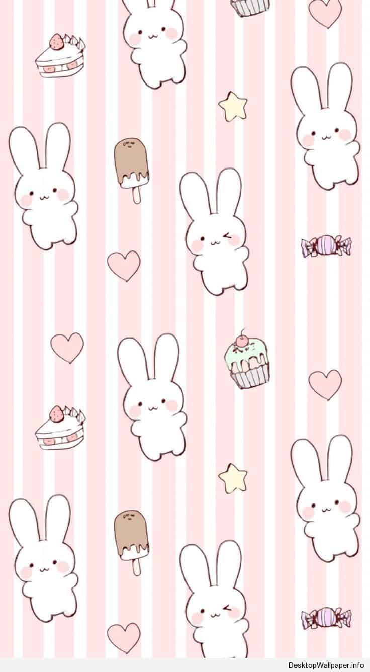 Bộ Sưu Tập Thỏ Ngọt Ngào Trên Nền Hồng Kawaii Hình nền