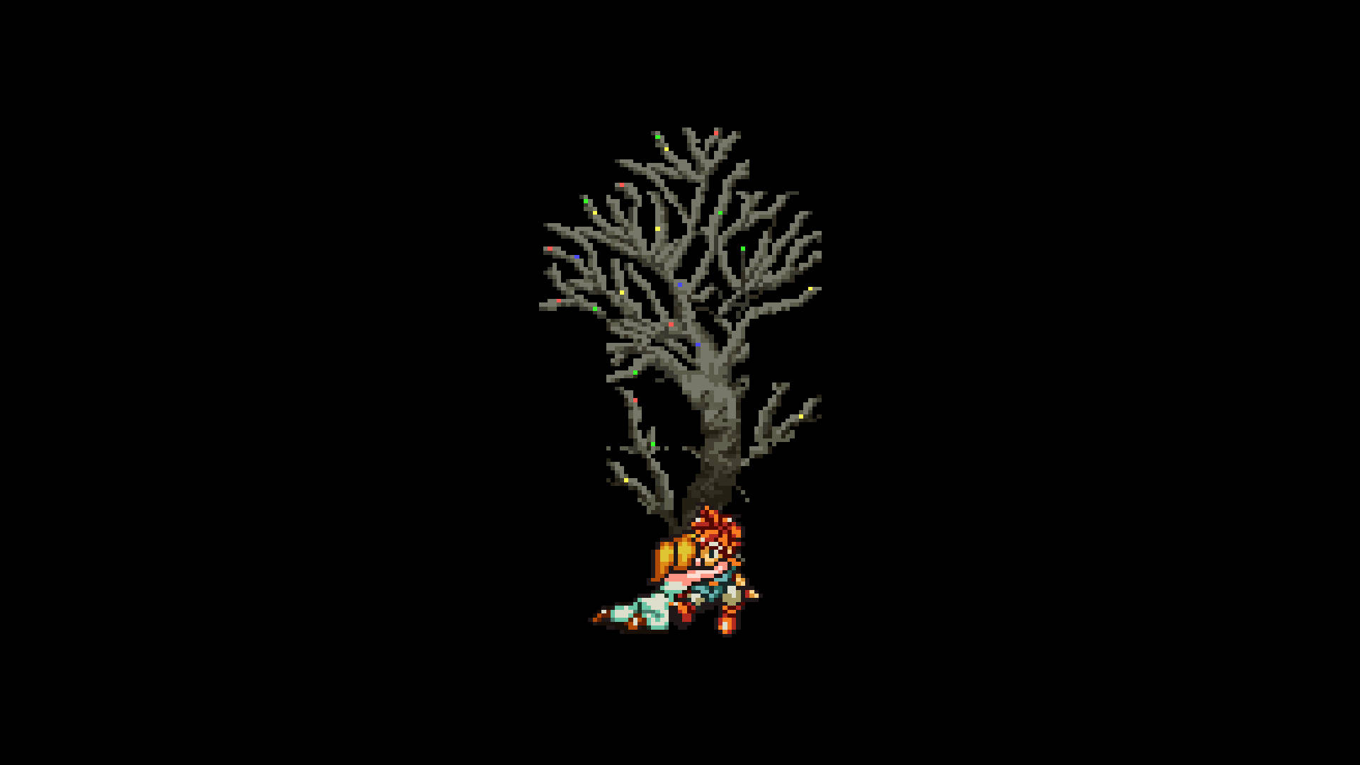 Bóng tối Pixel Crono Ôm trên Cây Hình nền