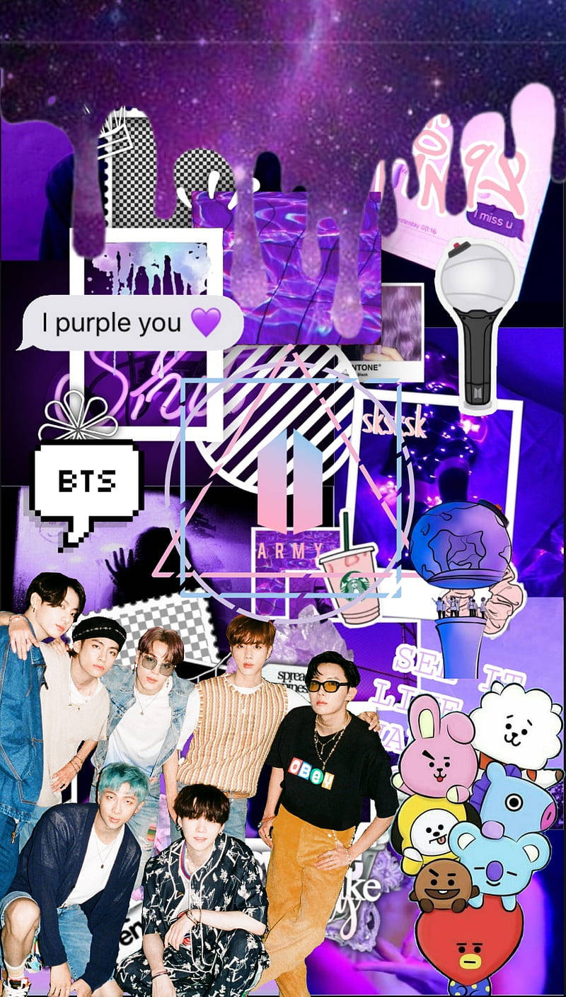 BTS Aesthetic BT21 Tím Hình nền