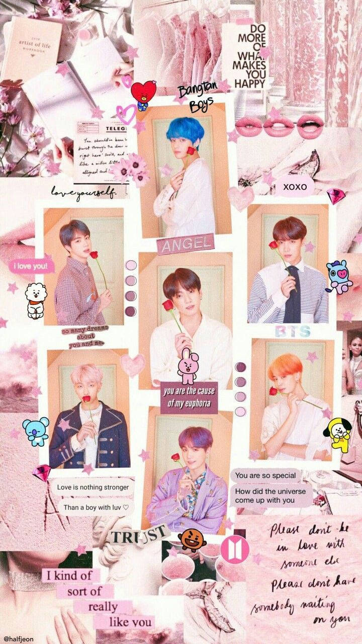 BTS Aesthetic Các Thành Viên Với Hoa Hồng Hình nền