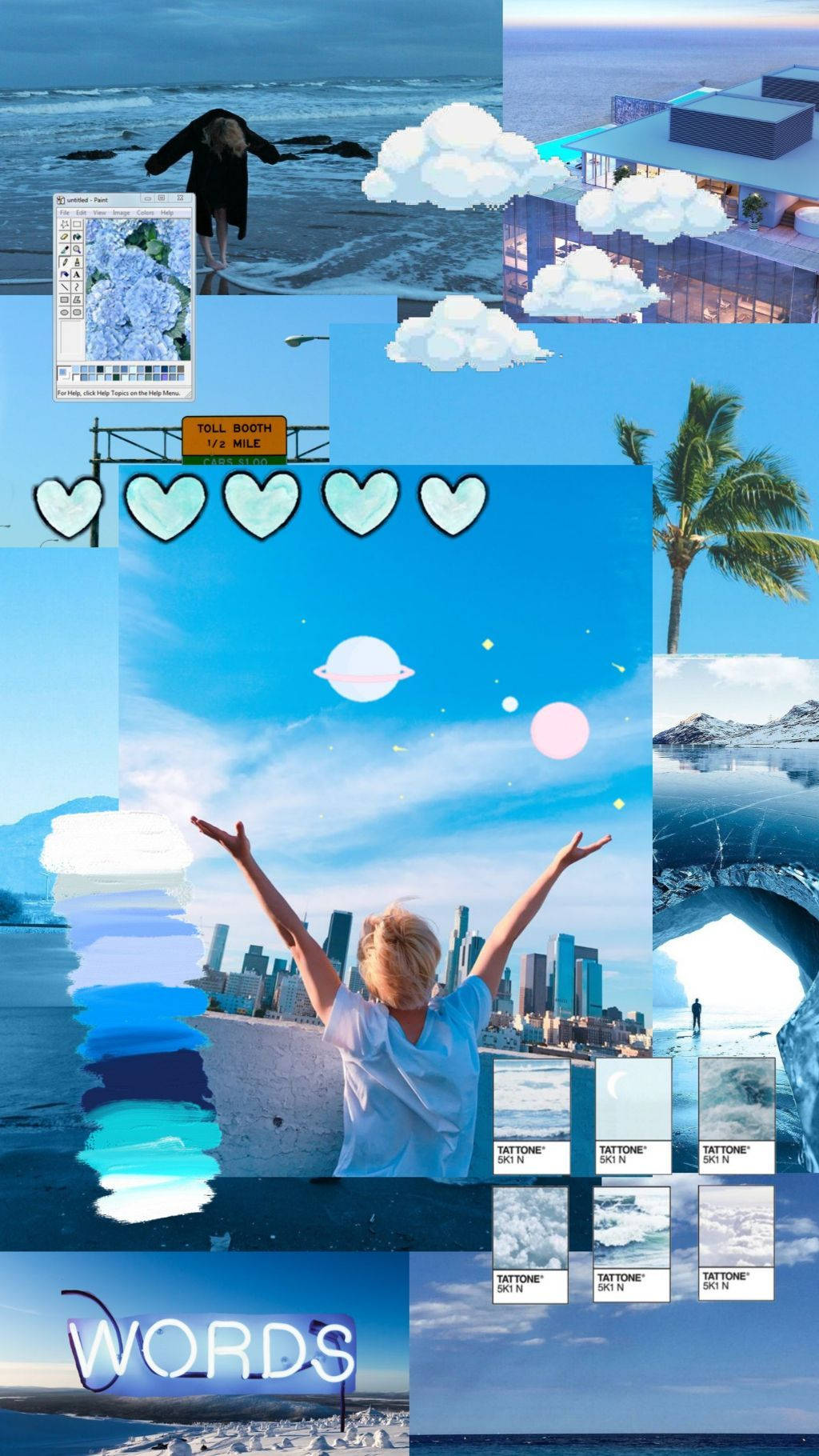 BTS Jimin Xanh Dương Collage Thẩm Mỹ Hình nền