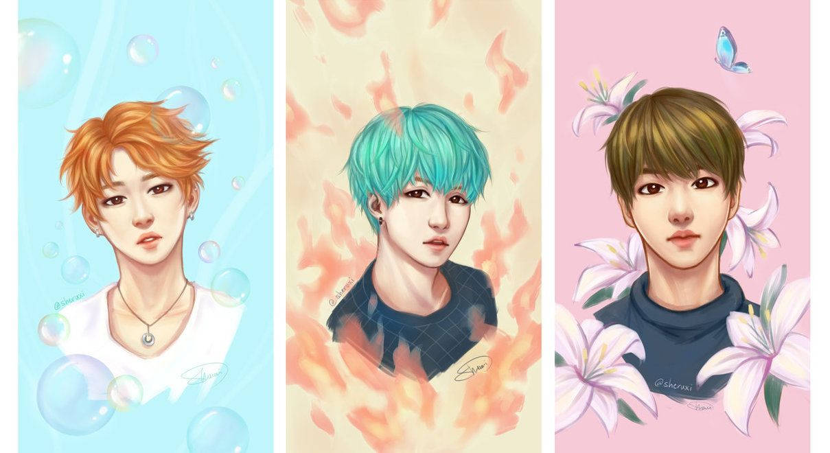 Hình nền nghệ thuật fan BTS hoạt hình.