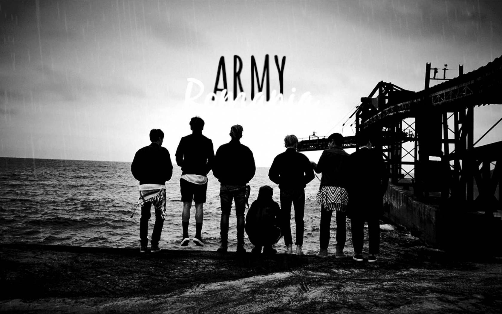 BTS Đứng Bên Biển Đen Trắng Cho Laptop Hình nền