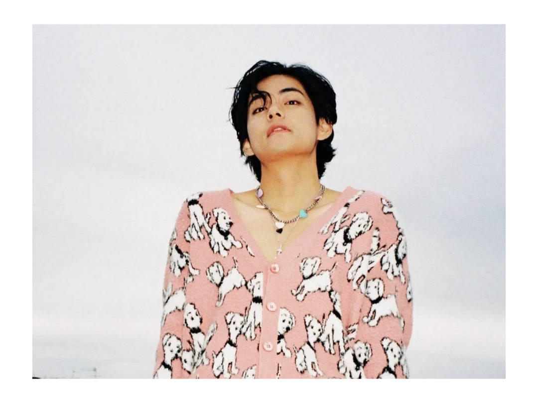 BTS V Trong Áo Len Hồng Họa Tiết Chó Con Hình nền