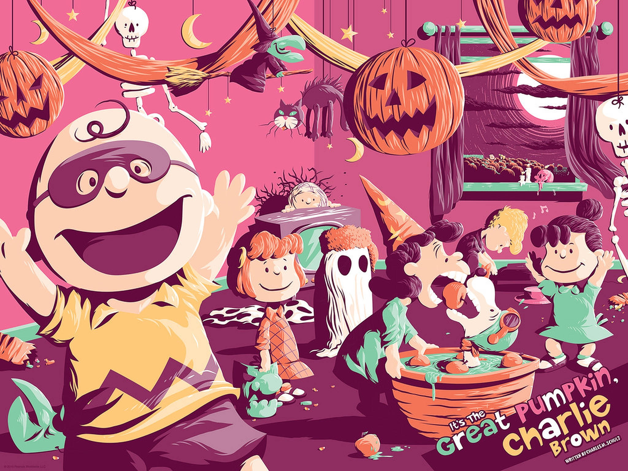Bữa tiệc Halloween màu hồng của Charlie Brown Hình nền