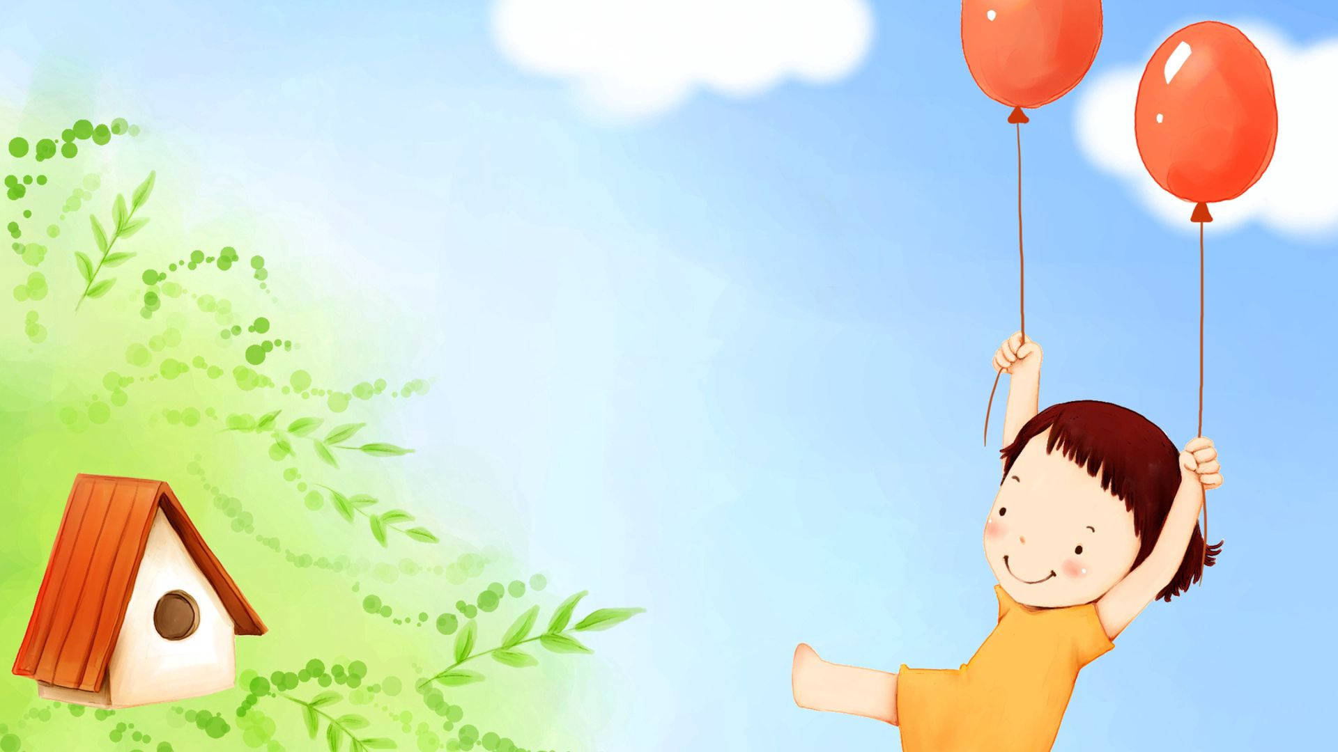 Bức vẽ ngộ nghĩnh về chuồng chim non và những quả bóng nhiều màu Hình nền