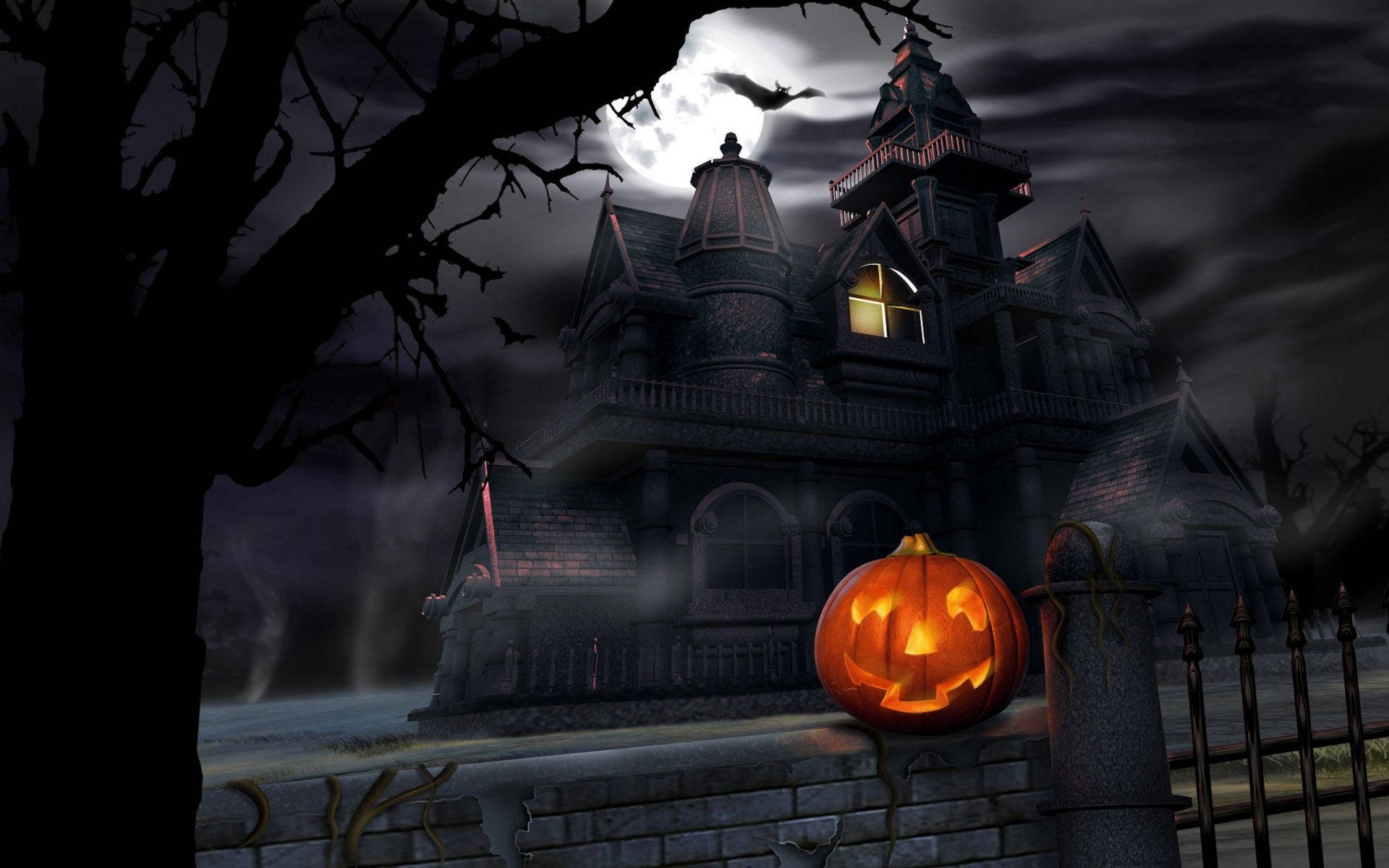 Bước vào ngôi nhà ma ám rùng rợn mùa Halloween Hình nền