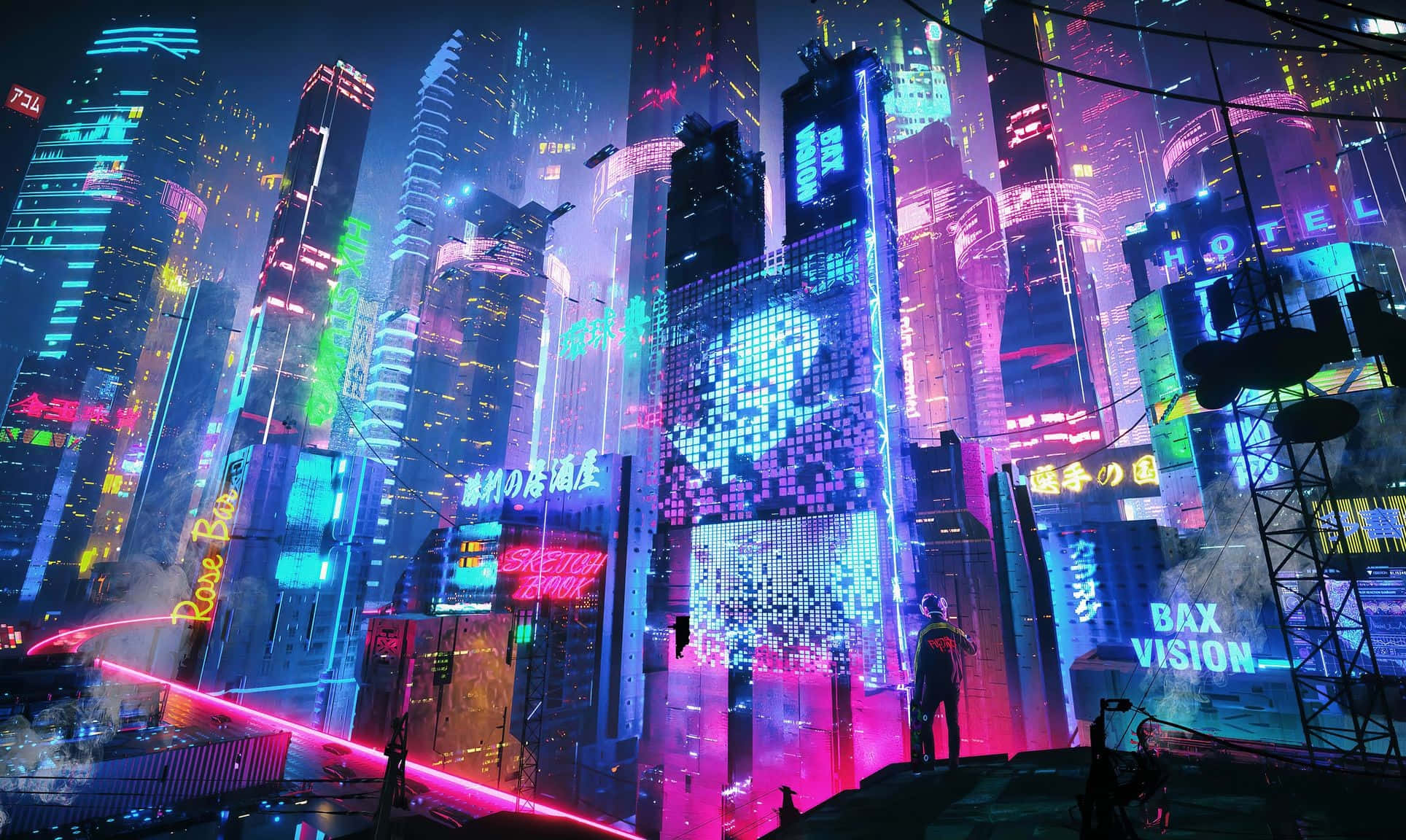 Bước vào Thế Giới Mộng Mơ của Thành Phố Neon Hình nền