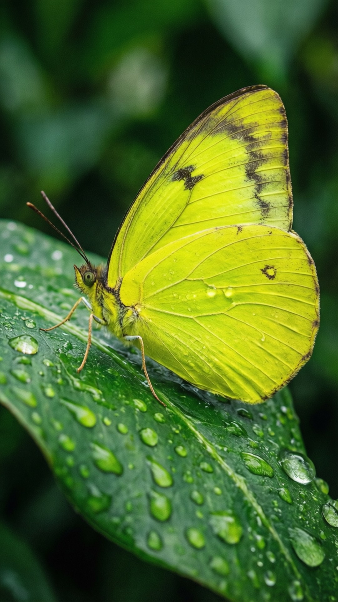 Bướm Vàng Neon Trên Lá Cây Hình nền