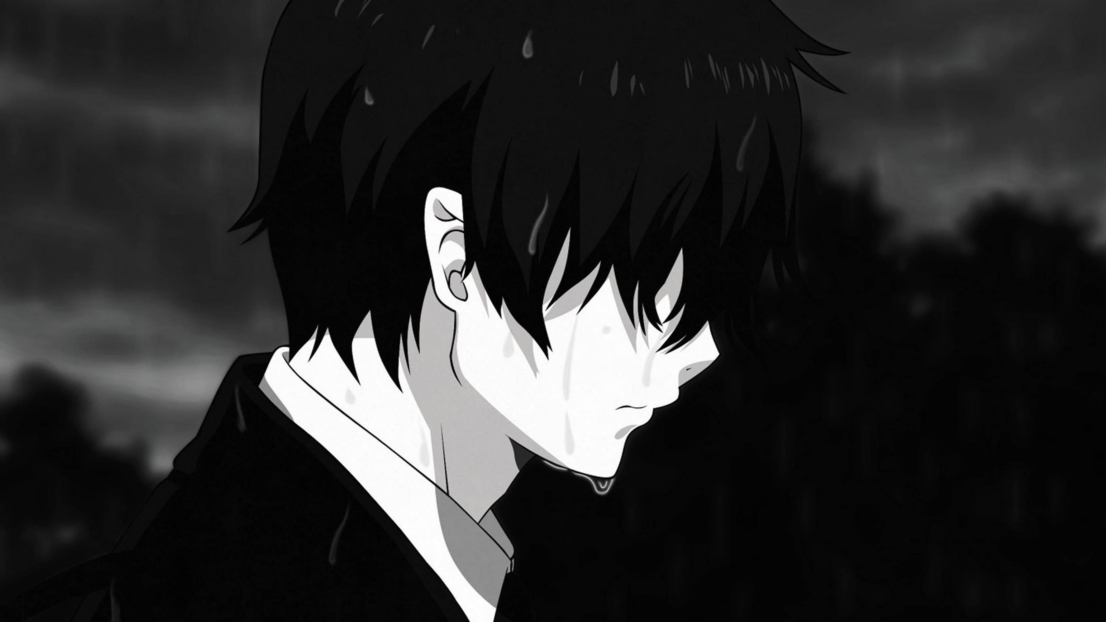 Buồn Anime 4K Người Đàn Ông Khóc Trong Mưa Hình nền