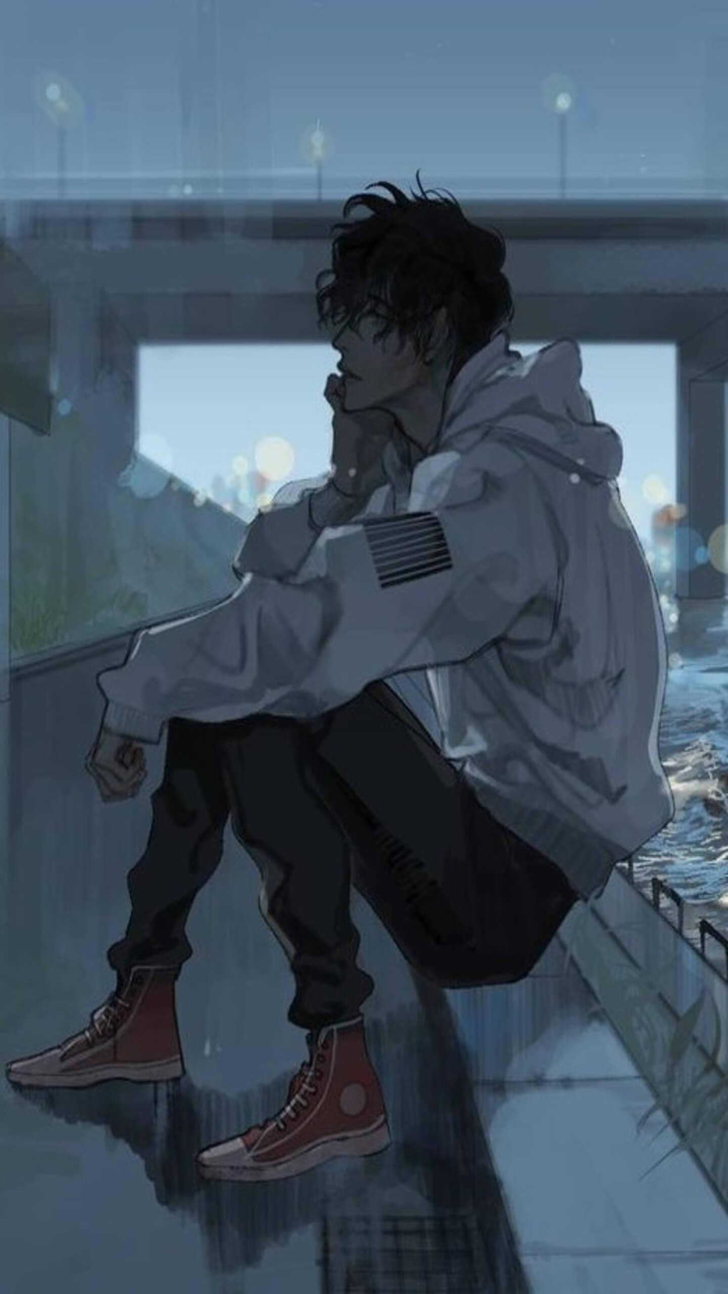 Buồn anime áo khoác trắng thẩm mỹ Hình nền