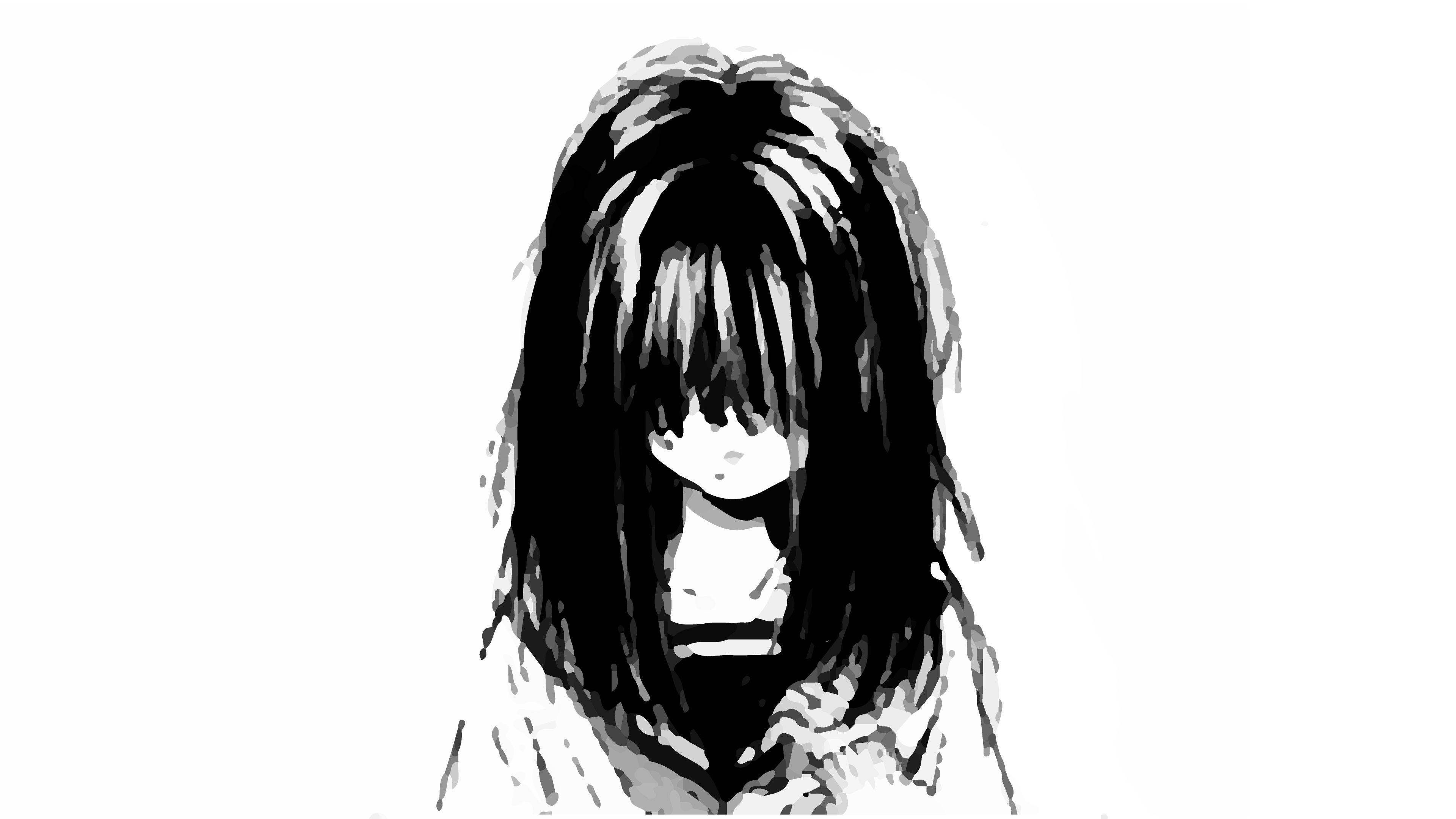 Buồn Cô Gái Anime Trắng Đen Trong Đồng Phục Hình nền