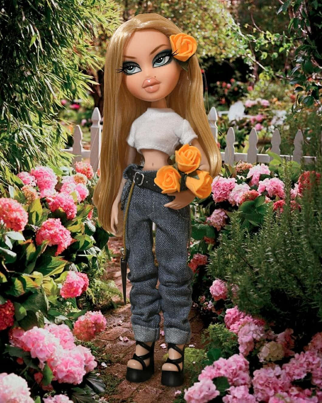 Búp bê Bratz thẩm mỹ trong khu vườn Hình nền