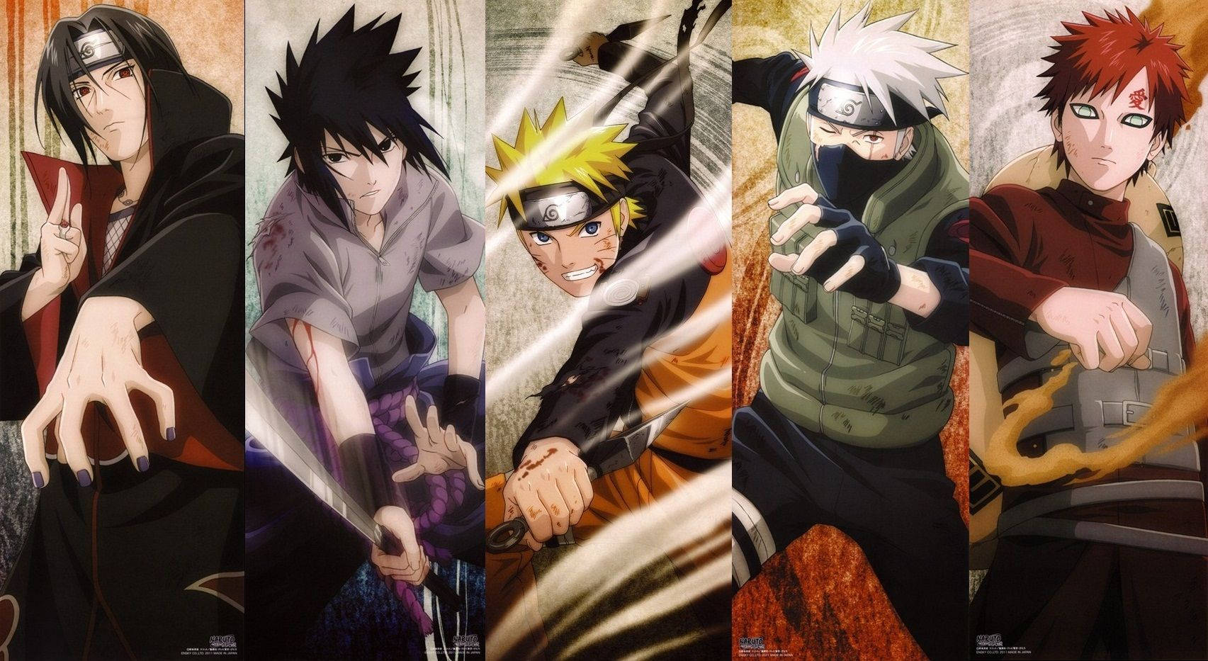 Sasuke, Naruto, Kakashi và Gaara thể hiện sức mạnh hoặc chakra của họ.