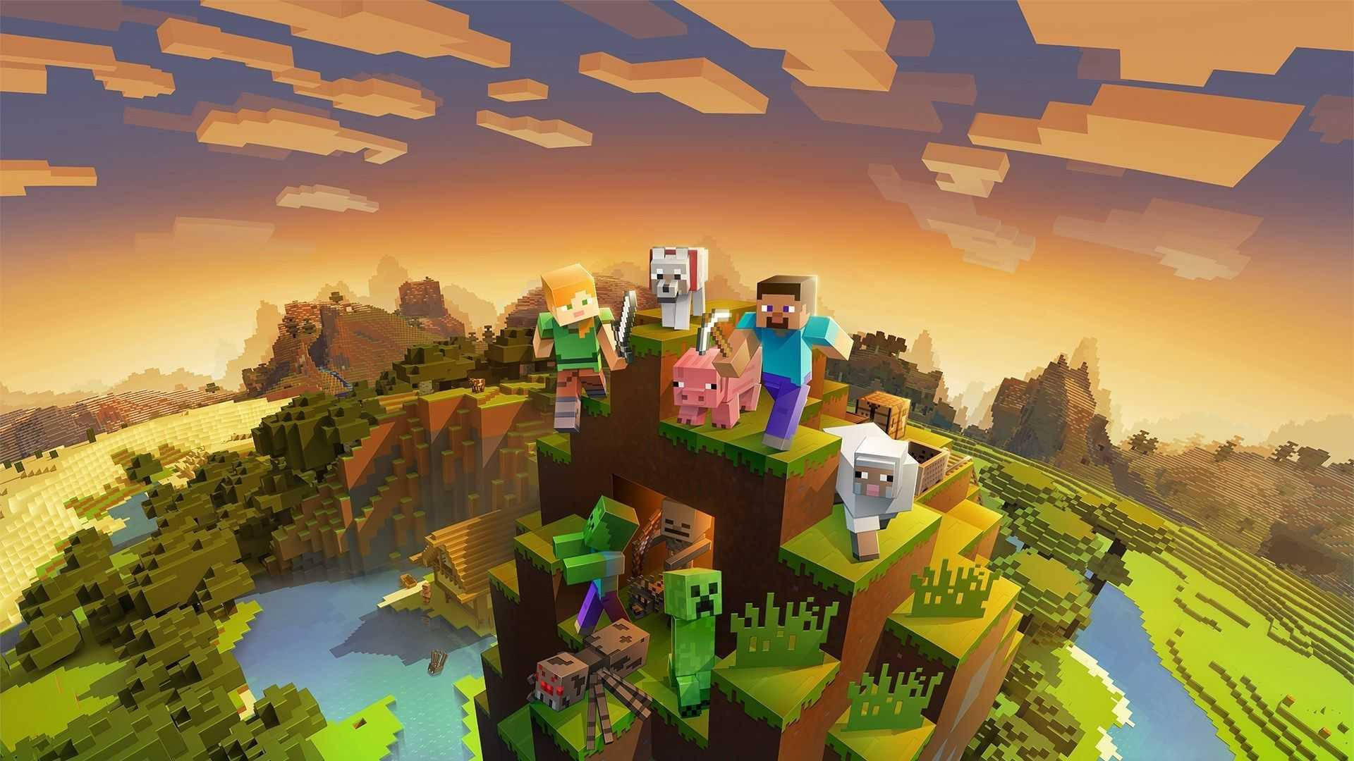 Các nhân vật trên đỉnh núi Minecraft HD Hình nền