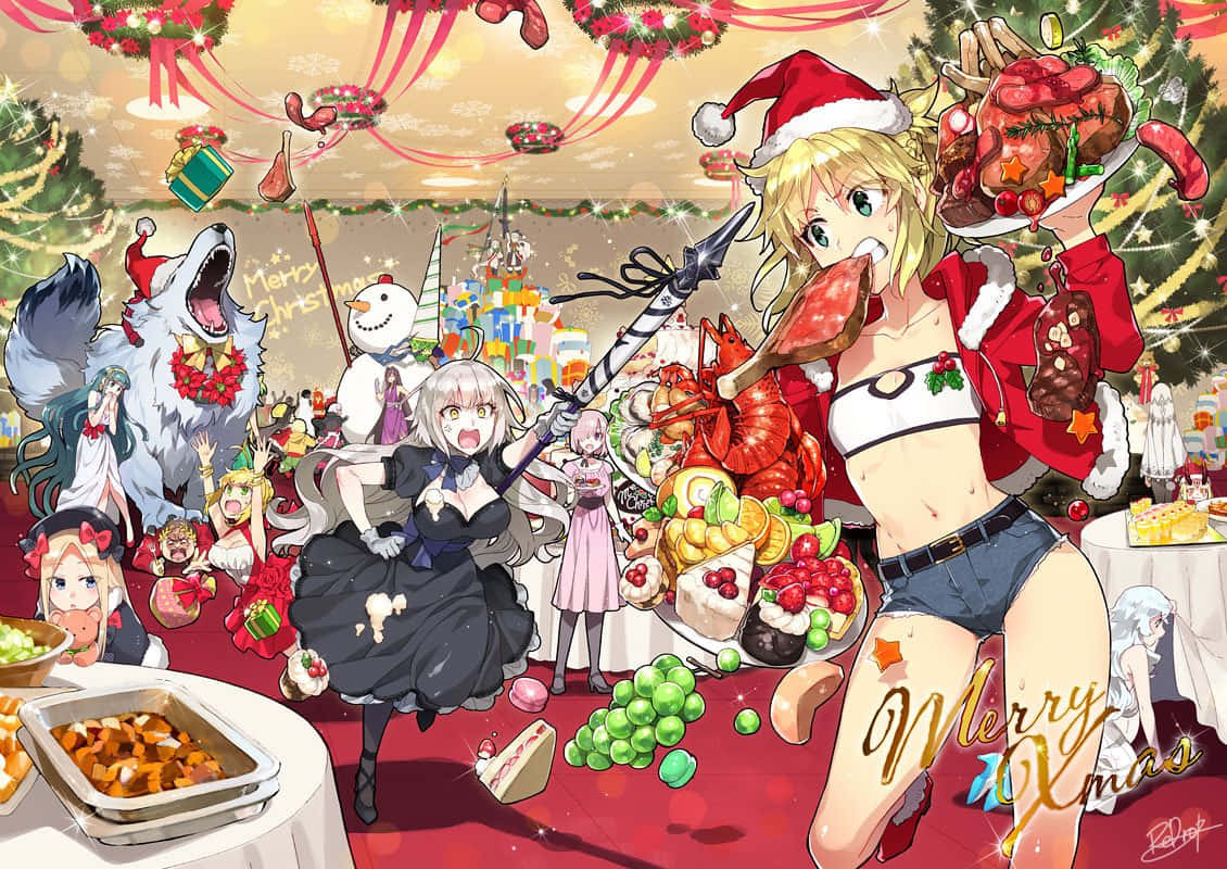 Cảm nhận niềm vui và hơi ấm mùa lễ hội với cảnh Giáng sinh Anime đầy không khí lễ hội. Hình nền