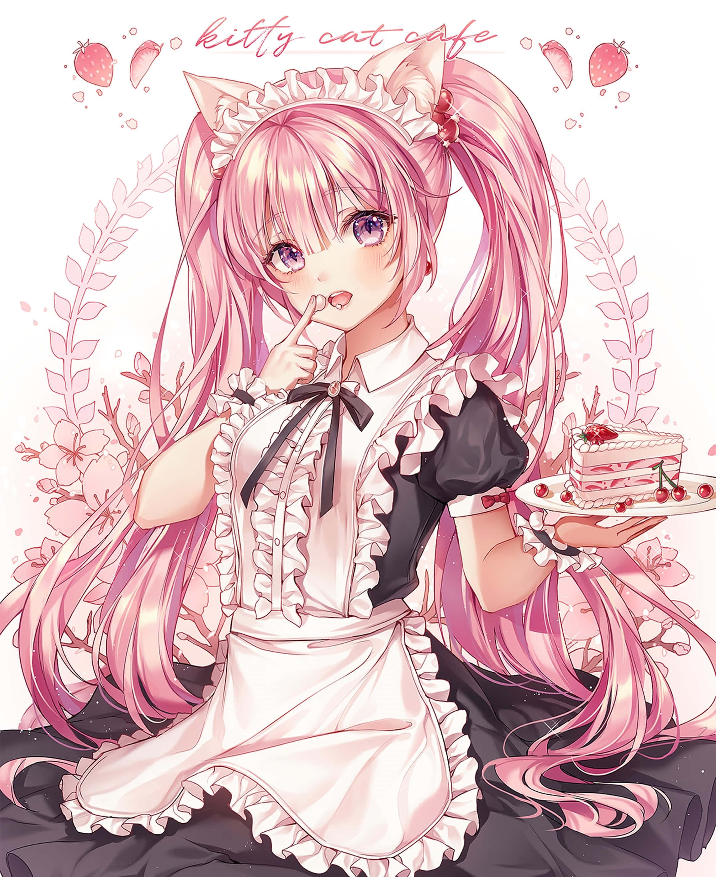 Căn phòng anime thẩm mỹ màu hồng mộng mơ Hình nền