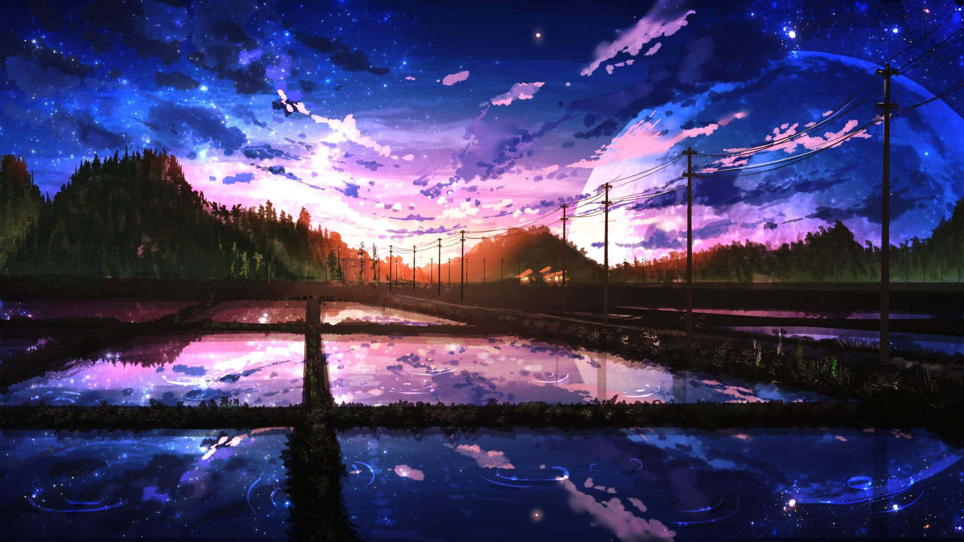 Cánh Đồng Bầu Trời Tím Phong Cảnh Anime Đẹp Hình nền