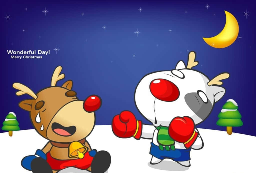 Cảnh Giáng Sinh Hài Hước với Ông Già Noel và Tuần Lộc Hình nền