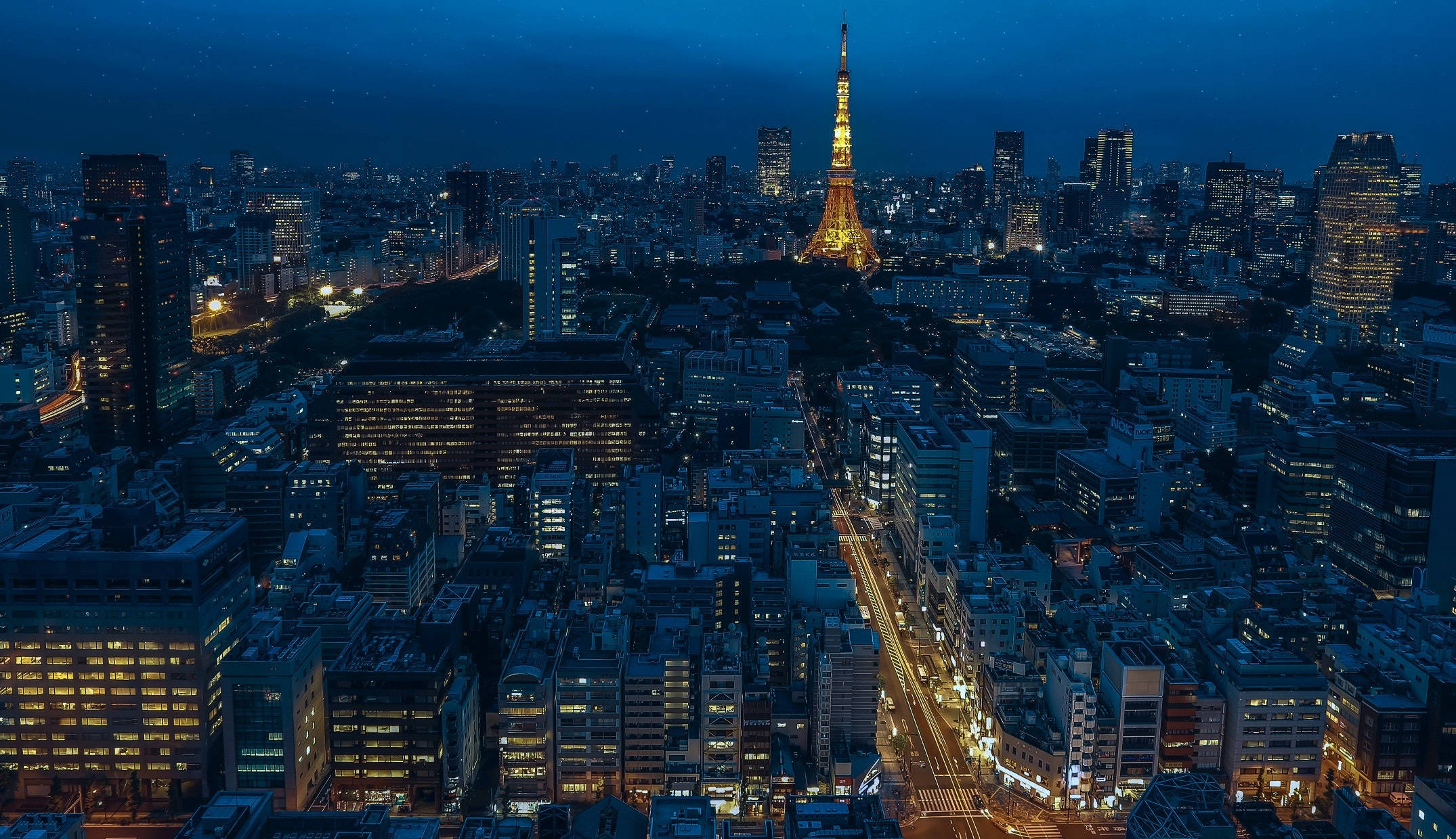 Cảnh quan thành phố Tokyo với tháp Tokyo về đêm Hình nền