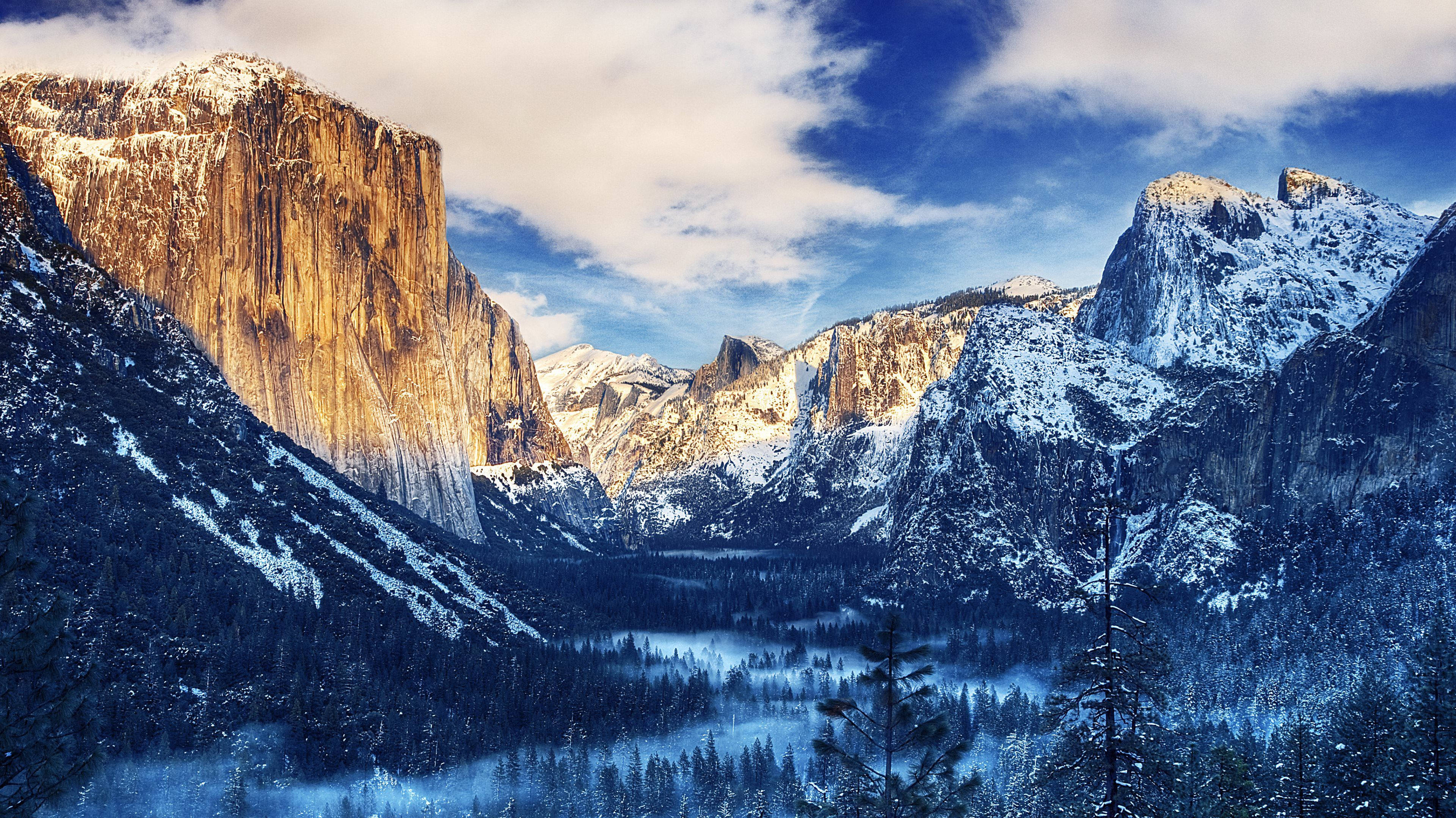 Cảnh Quan Tuyết Phủ Ngoạn Mục Ở Thung Lũng Yosemite Hình nền