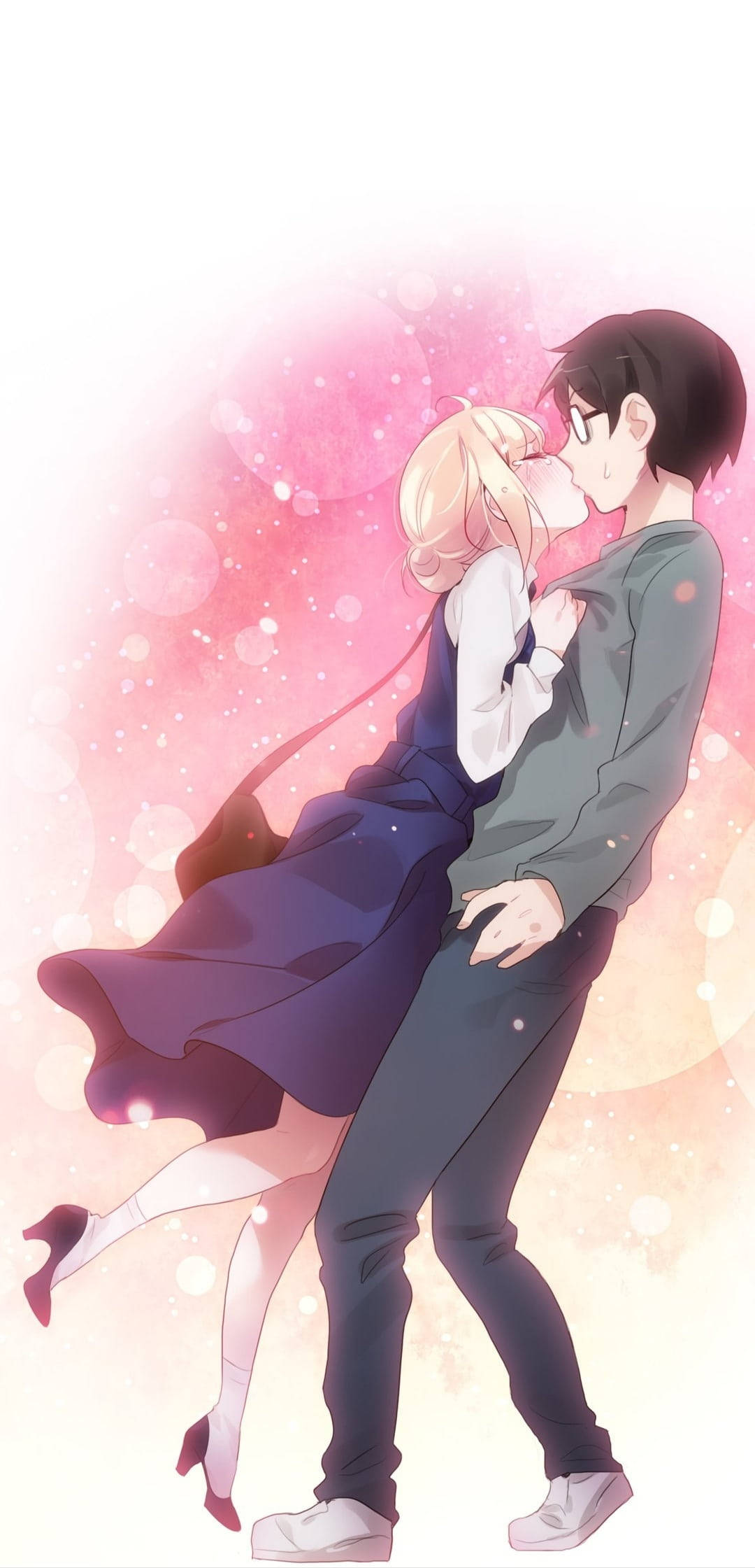 Cặp đôi anime Kosei và Kaori hôn nhau Hình nền