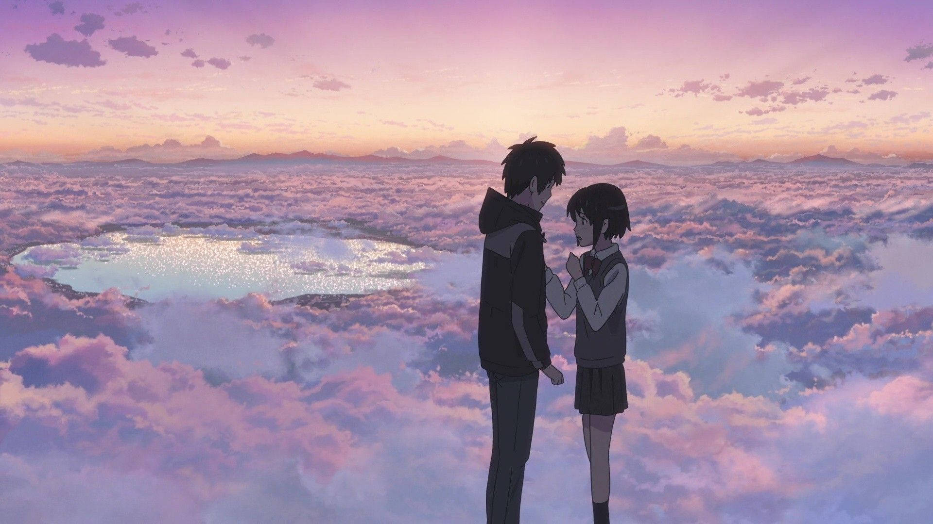Cặp đôi anime lãng mạn trên mây Hình nền