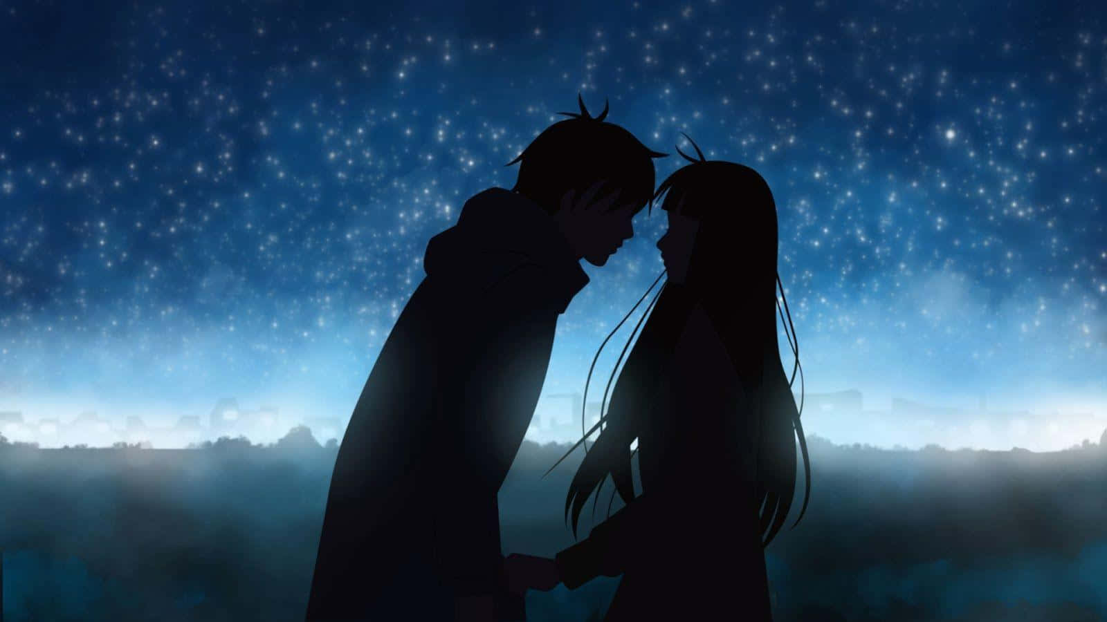 Cặp đôi anime lãng mạn bóng đêm trời xanh Hình nền