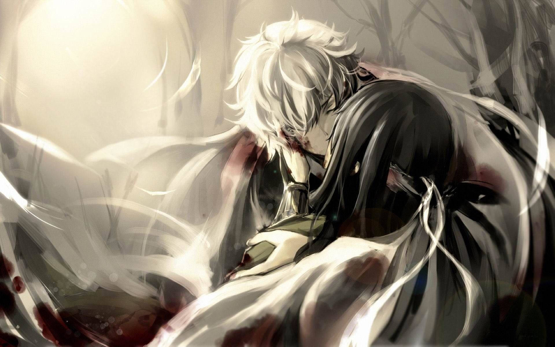 Cặp đôi anime ôm và hôn Hình nền