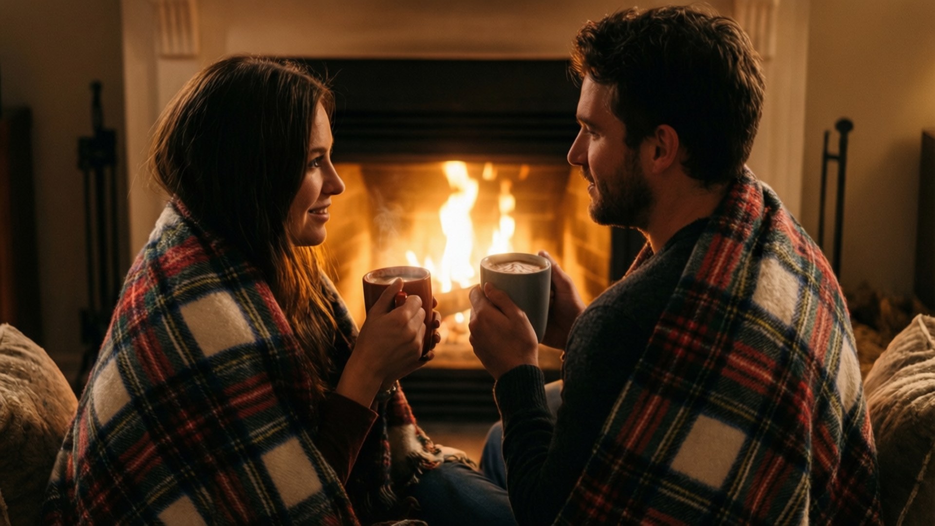 Cặp đôi bên lò sưởi Hình nền