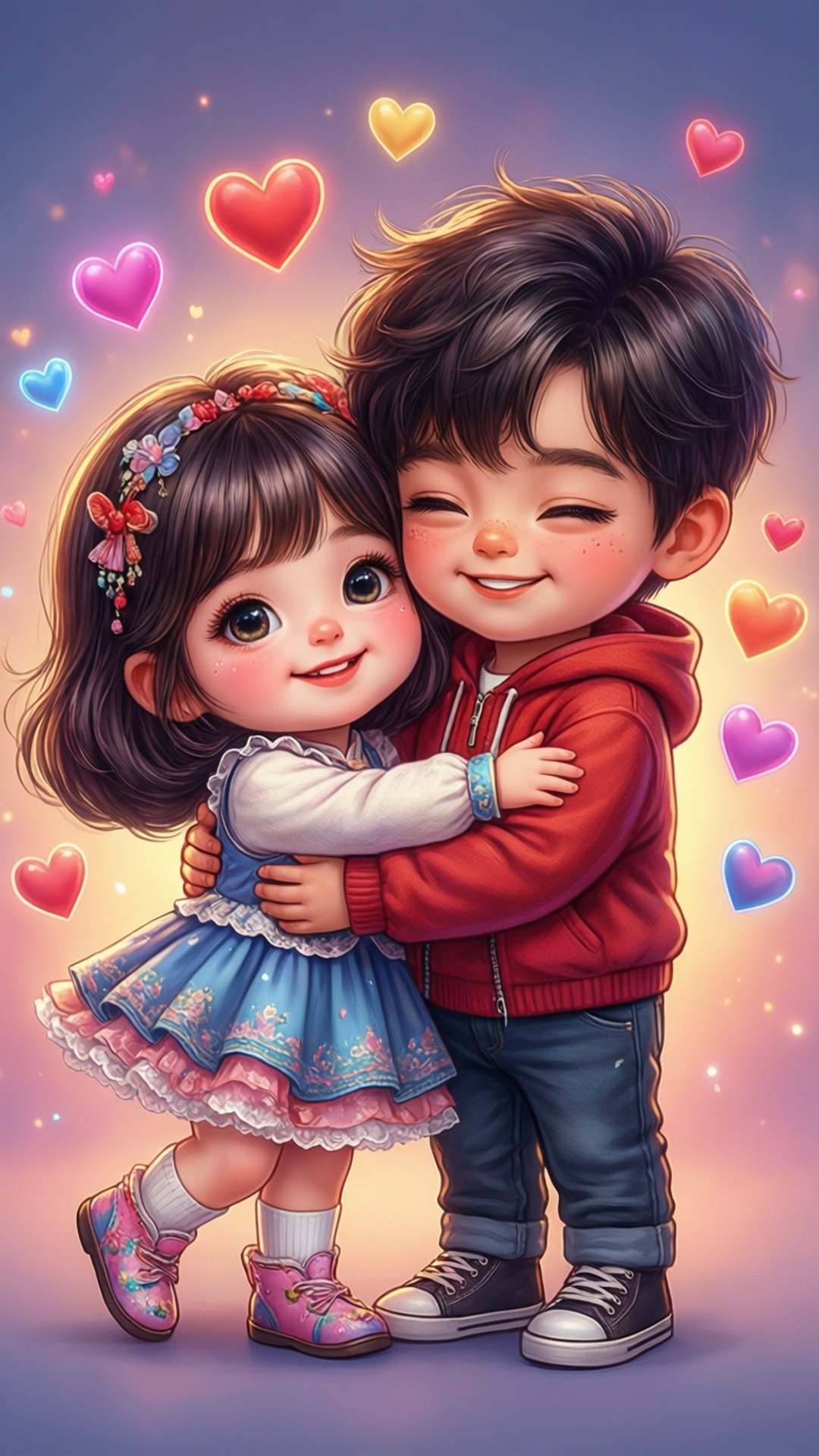Cặp đôi hoạt hình ôm nhau Hình nền