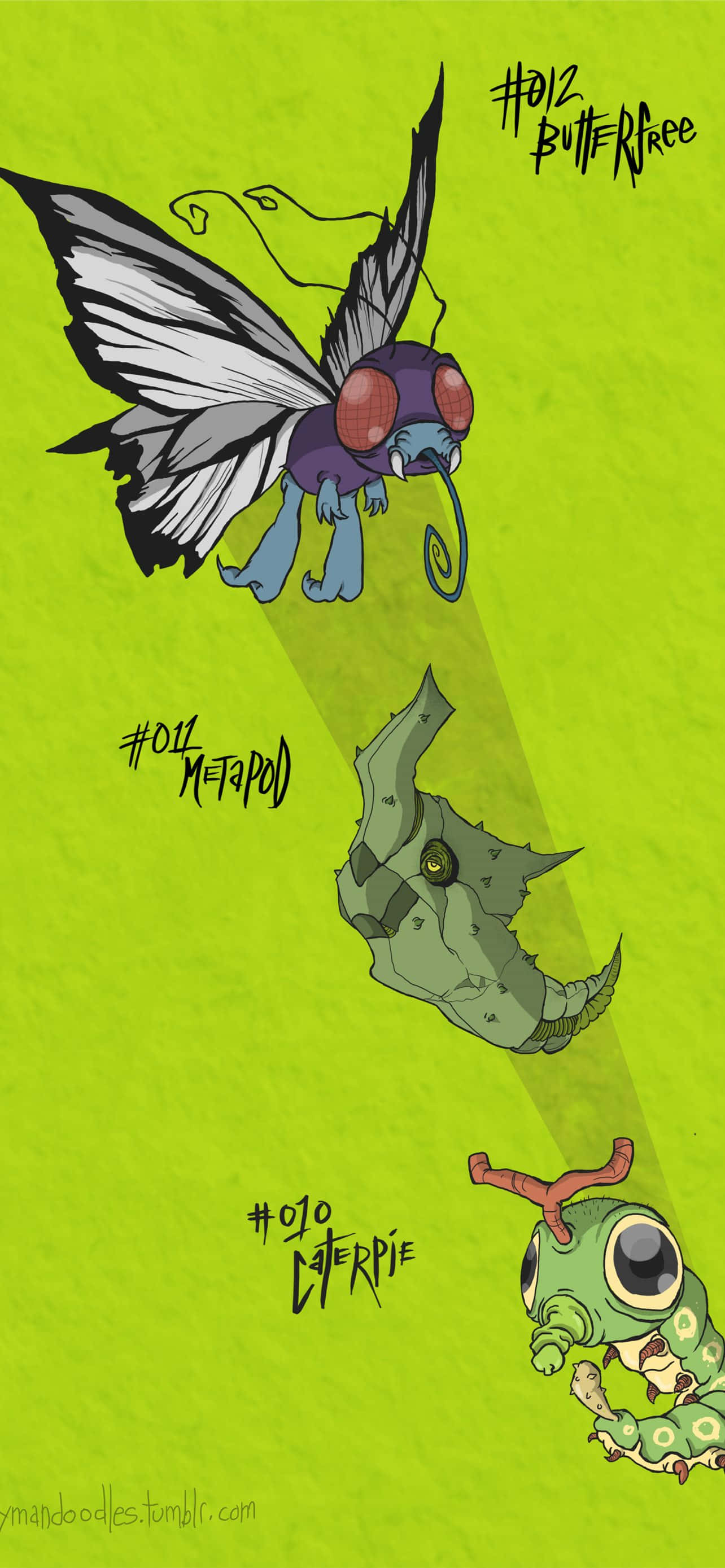 Caterpie, Metapod Và Butterfree Điện Thoại Xanh Thẩm Mỹ Hình nền