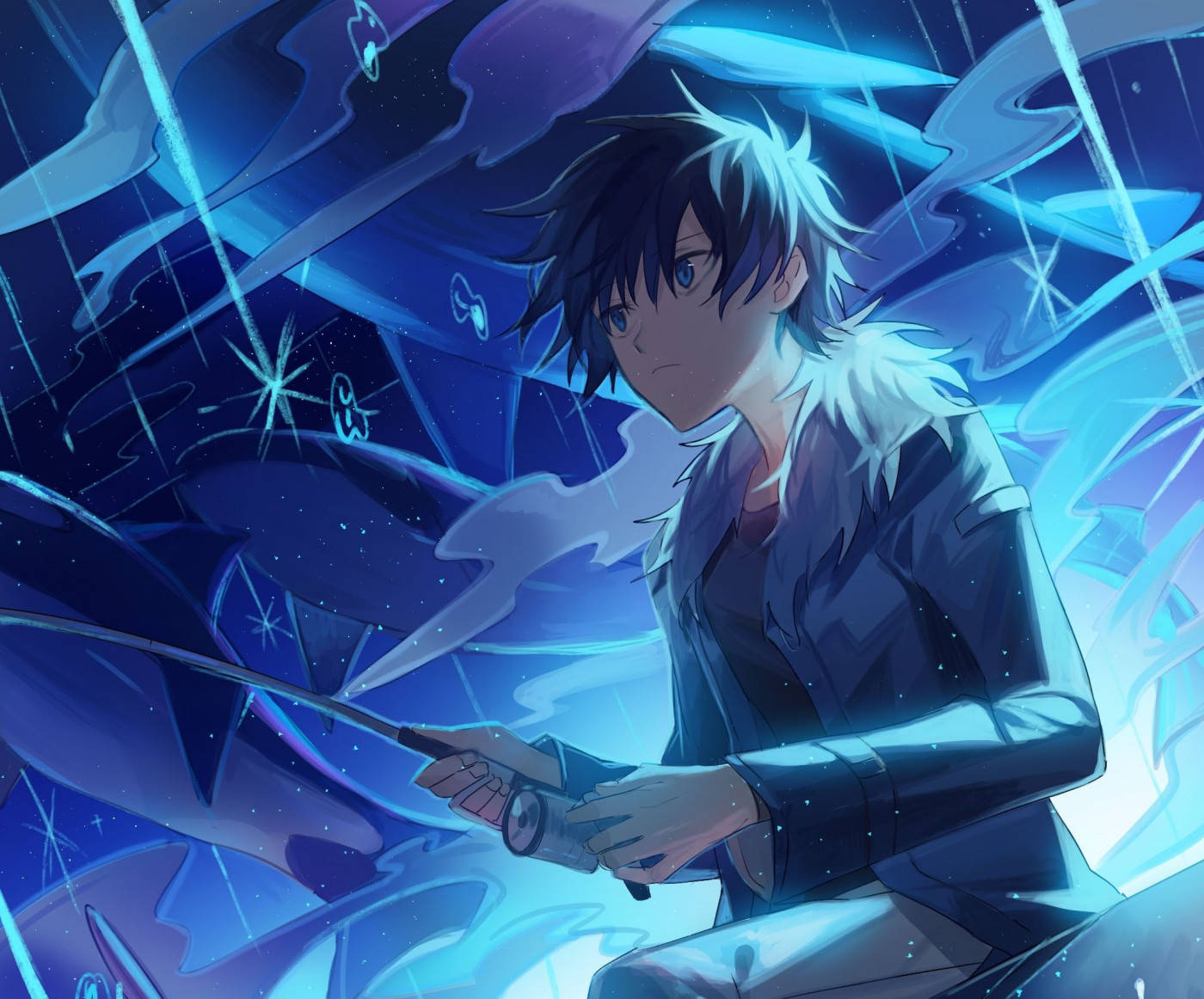 Cậu Bé Anime Câu Cá Xanh Hình nền