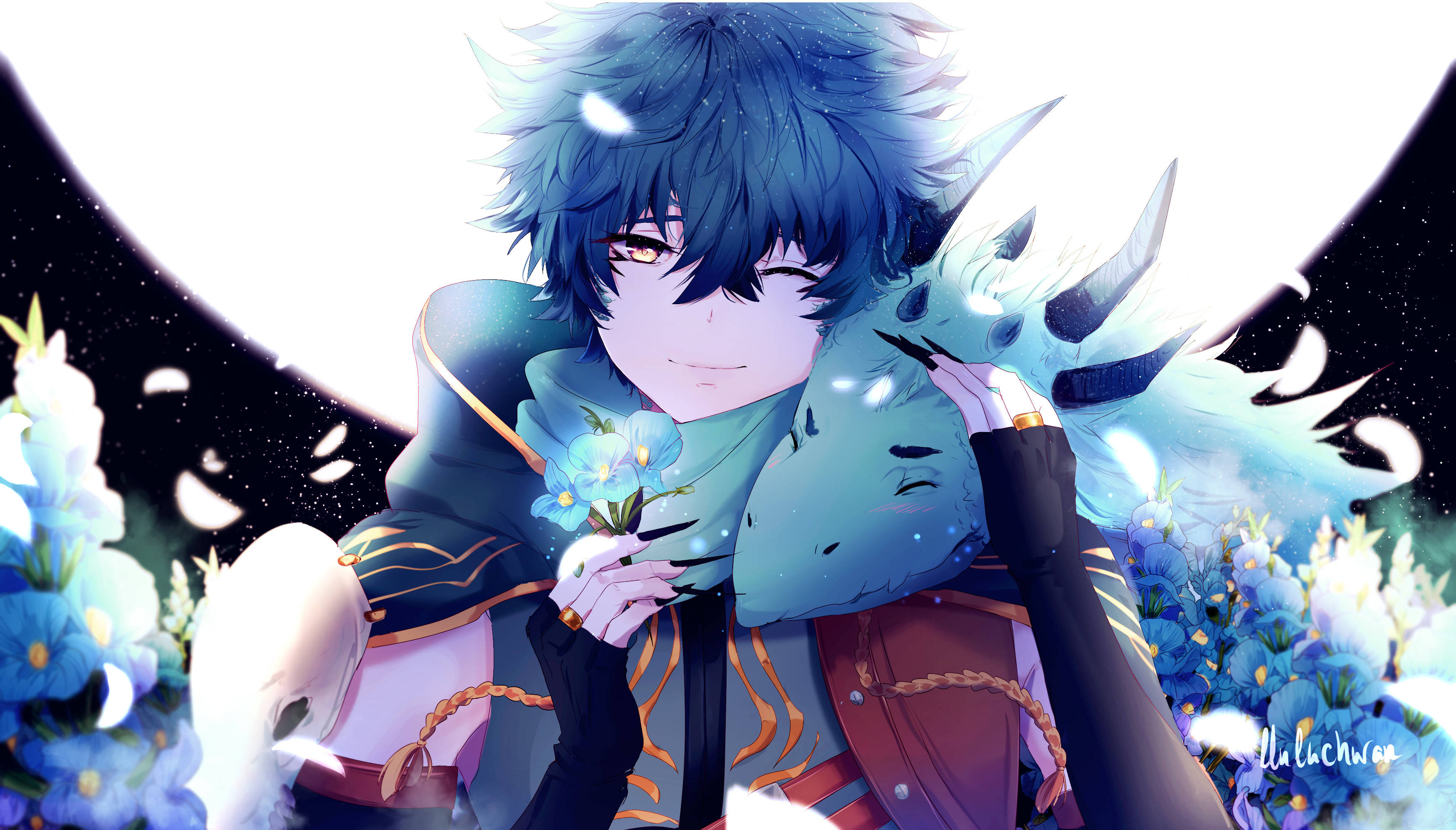 Cậu Bé Anime Dễ Thương Và Chú Rồng Hình nền