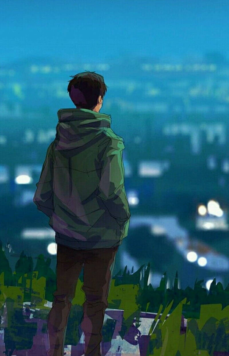 Cậu Bé Cô Đơn Anime Áo Khoác Xanh Quân Đội Hình nền