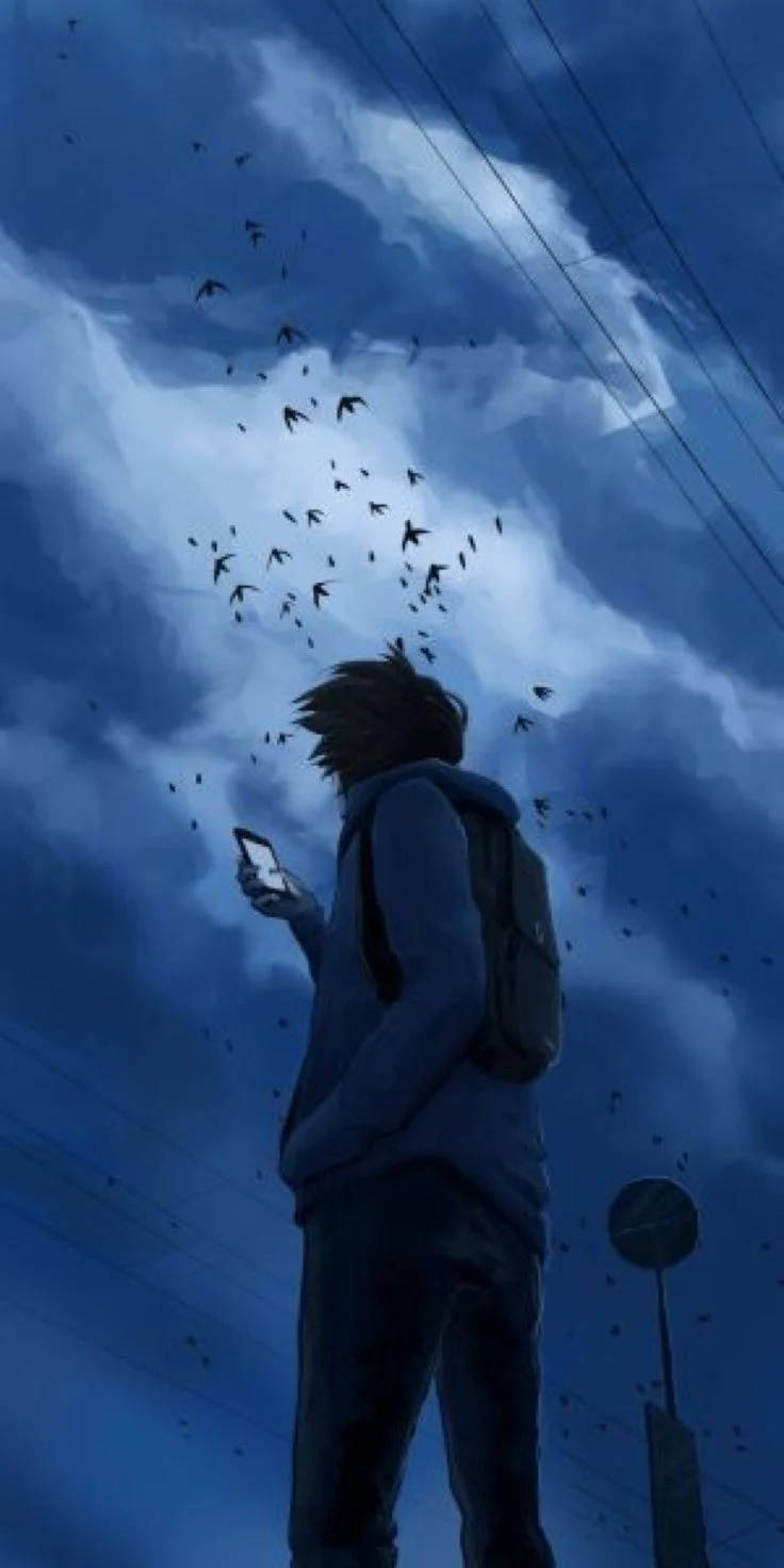 Cậu Bé Cô Đơn Trong Anime Dưới Bầu Trời Tối Hình nền