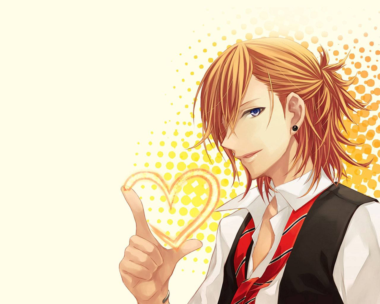 Cậu bé anime tóc vàng tạo hình trái tim bằng ngón tay, hình nền HD hoạt hình.