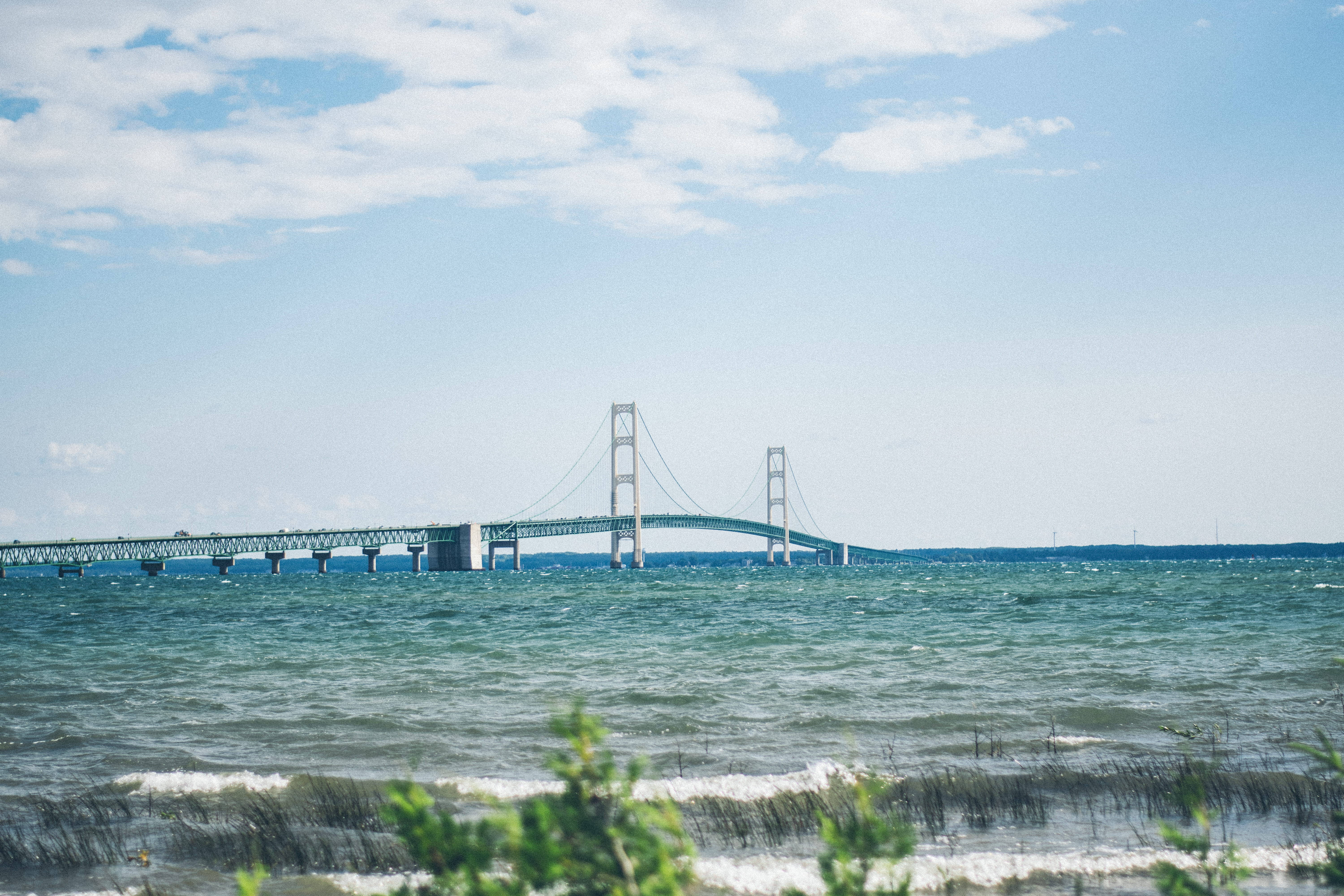 Cây Cầu Mackinac Hùng Vĩ Vươn Mình Qua Làn Nước Xanh Thanh Bình Hình nền