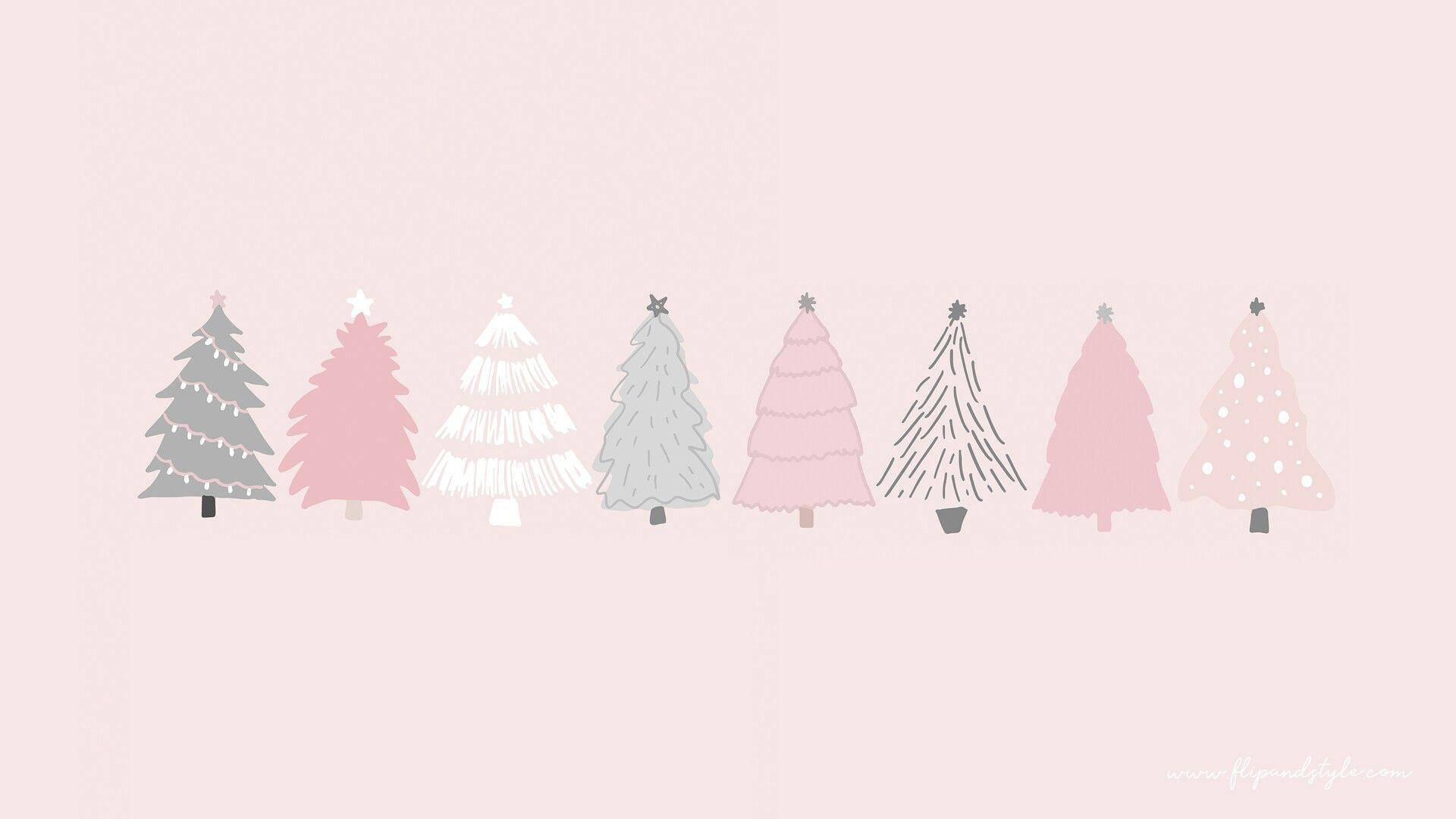 Cây thông Noel đơn giản dễ thương cho iPhone nền hồng pastel Hình nền